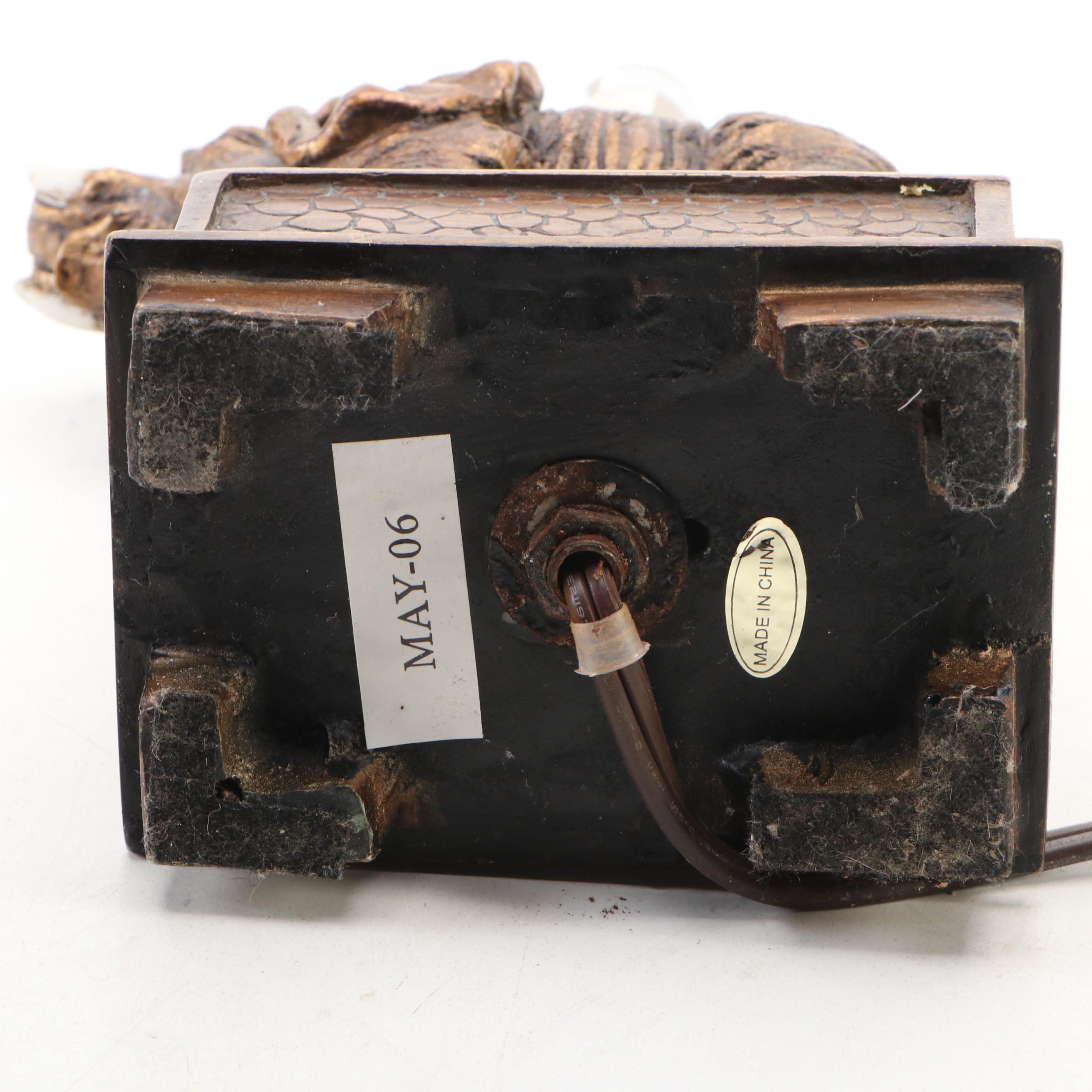 Chinese Brass Vase and Elephant Figural Accent Lamps