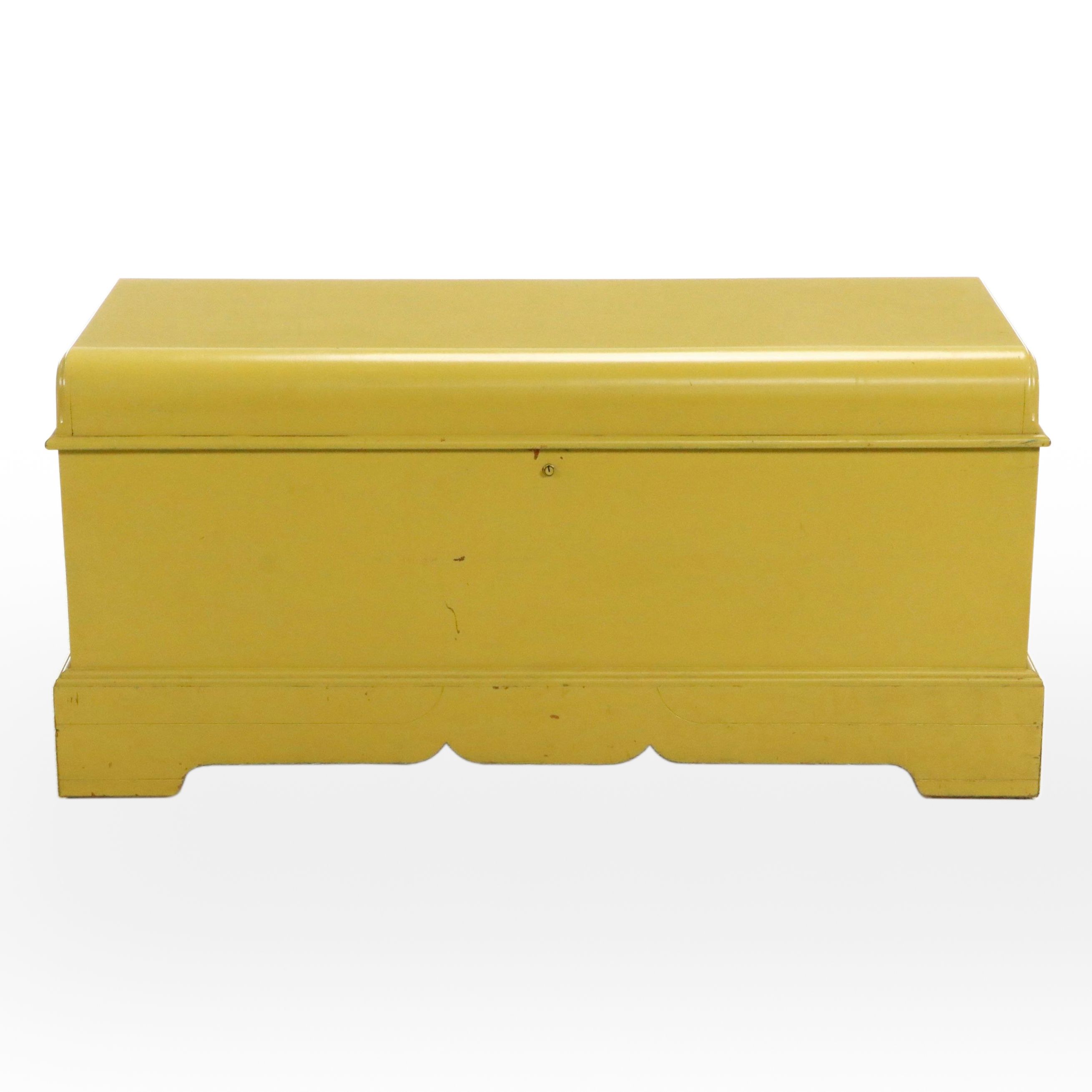 Roos Chests Art Deco Style Yellow-Painted Wood Cedar Lined Blanket Chest