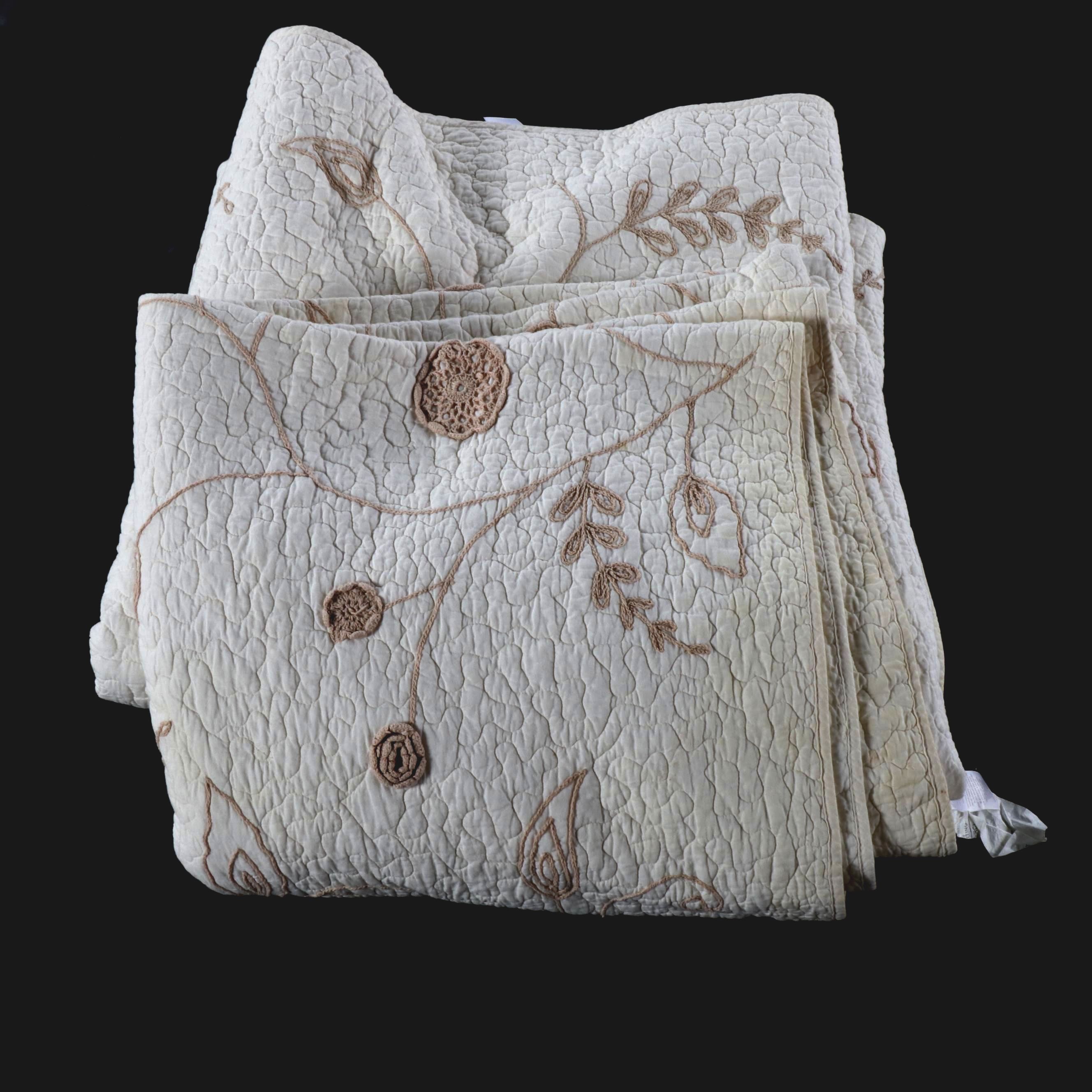 Two JC Penney Home Collection Embroidered Cotton Twin Size Bedspreads