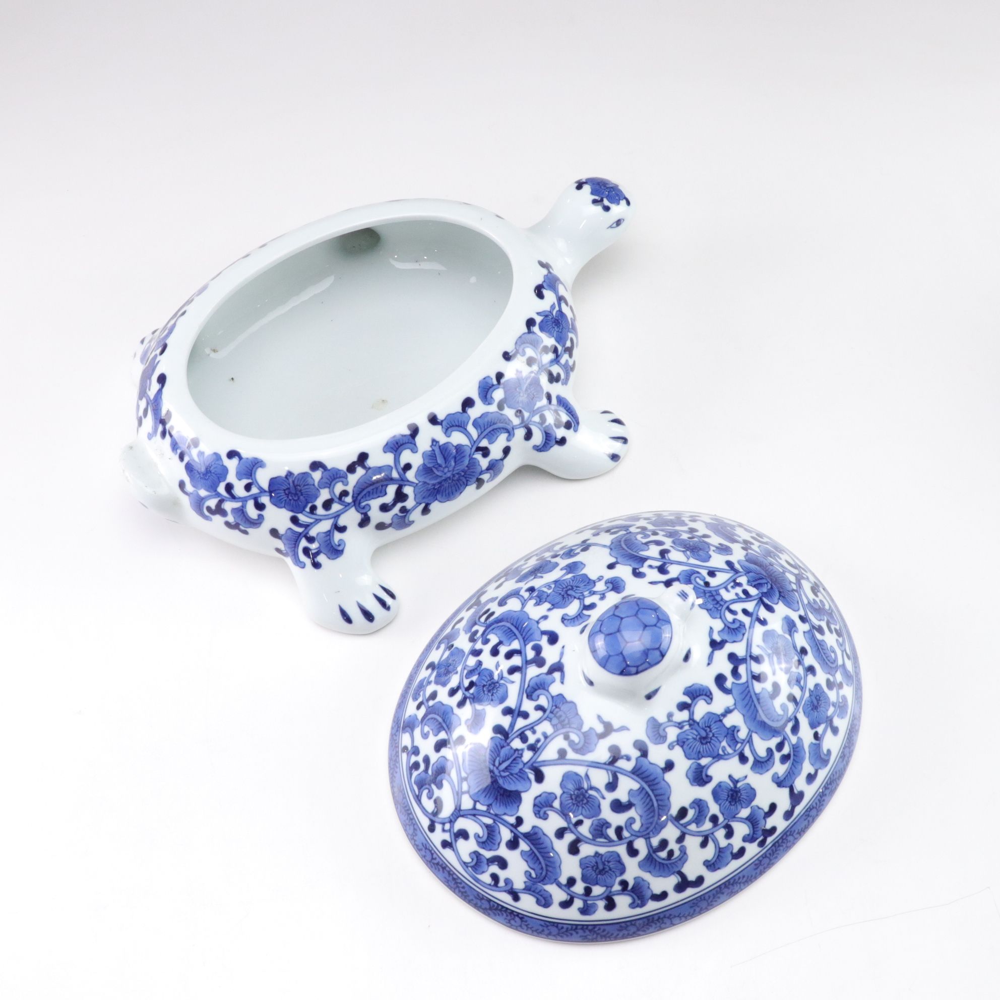 Bombay Chinese Blue & White Turtle Soup Tureen with Cachepot