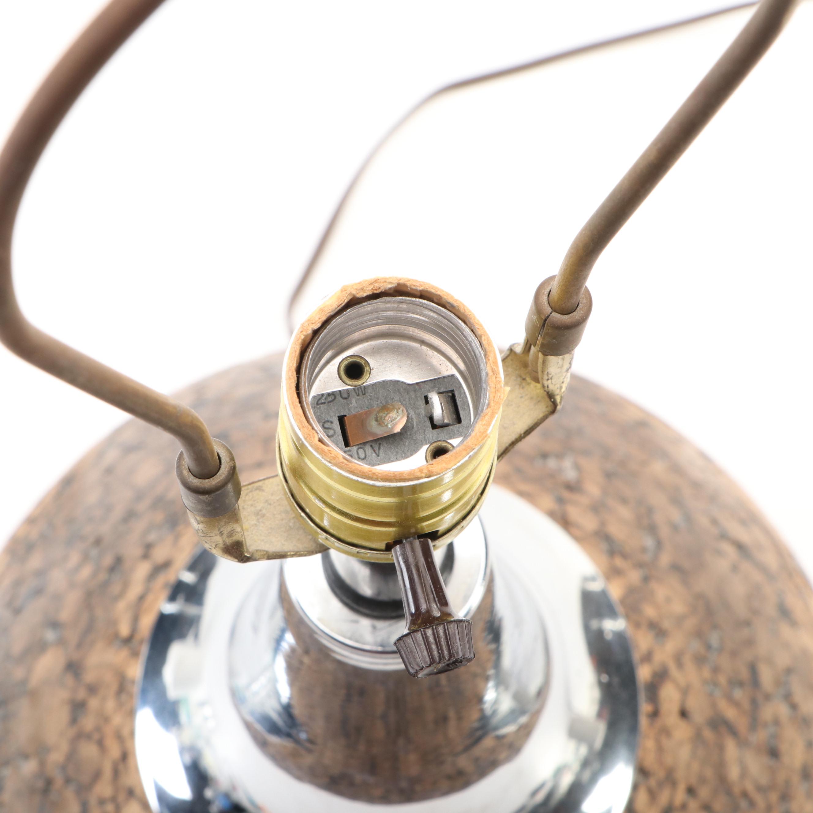 MCM Style Carved Cork and Chrome Table Lamp with Concertina Pleat Shade