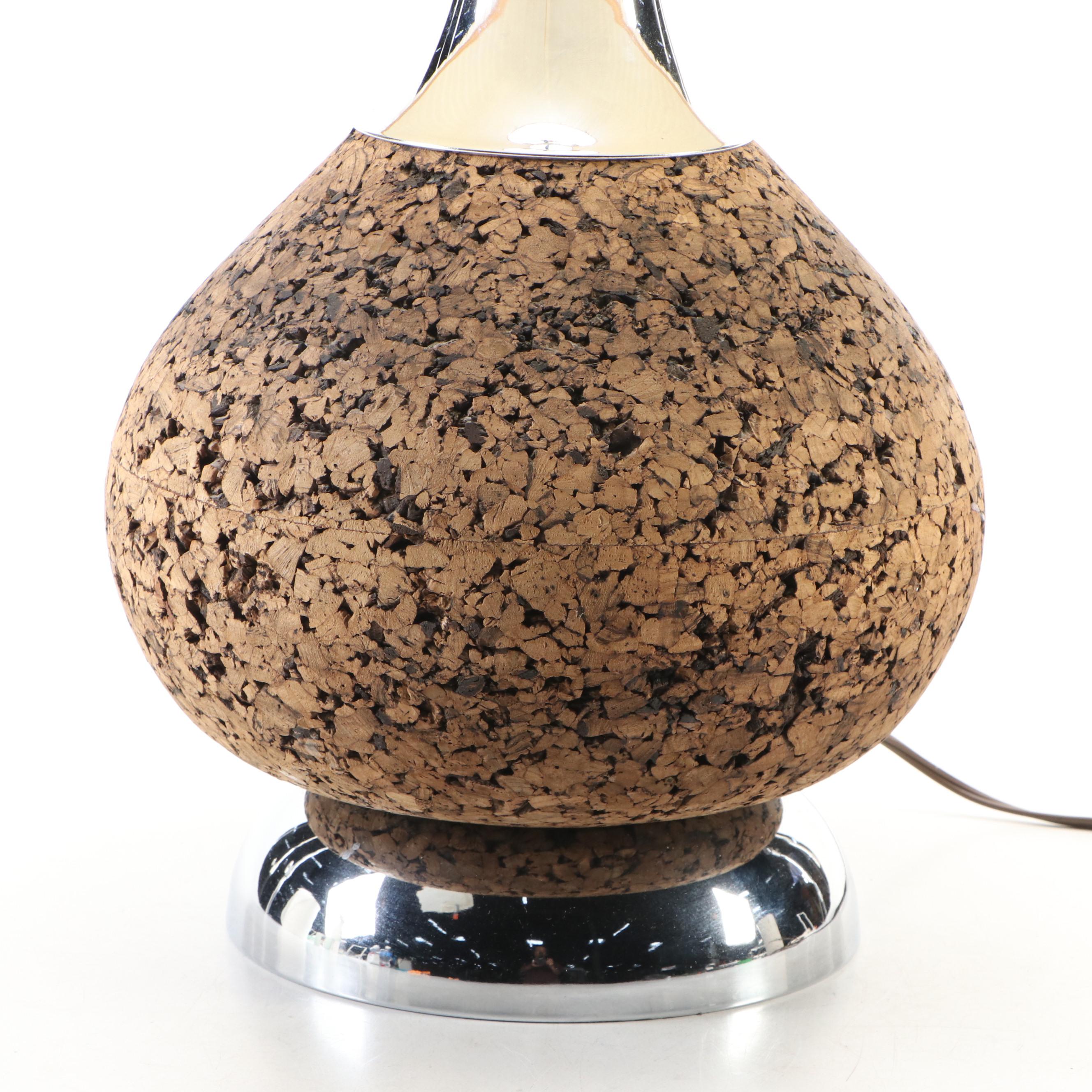MCM Style Carved Cork and Chrome Table Lamp with Concertina Pleat Shade