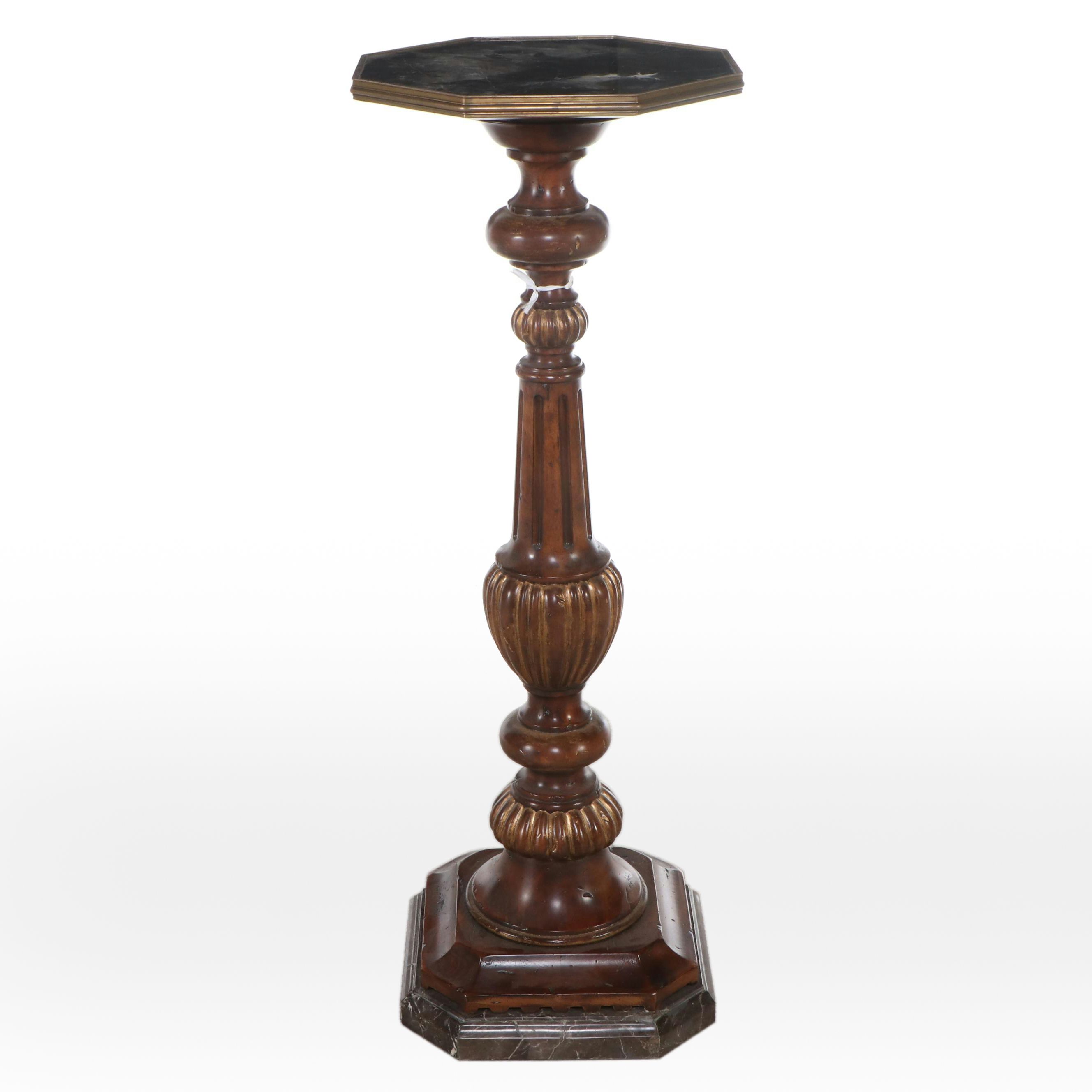 Theodore Alexander Parcel-Gilt Marble Top Pedestal