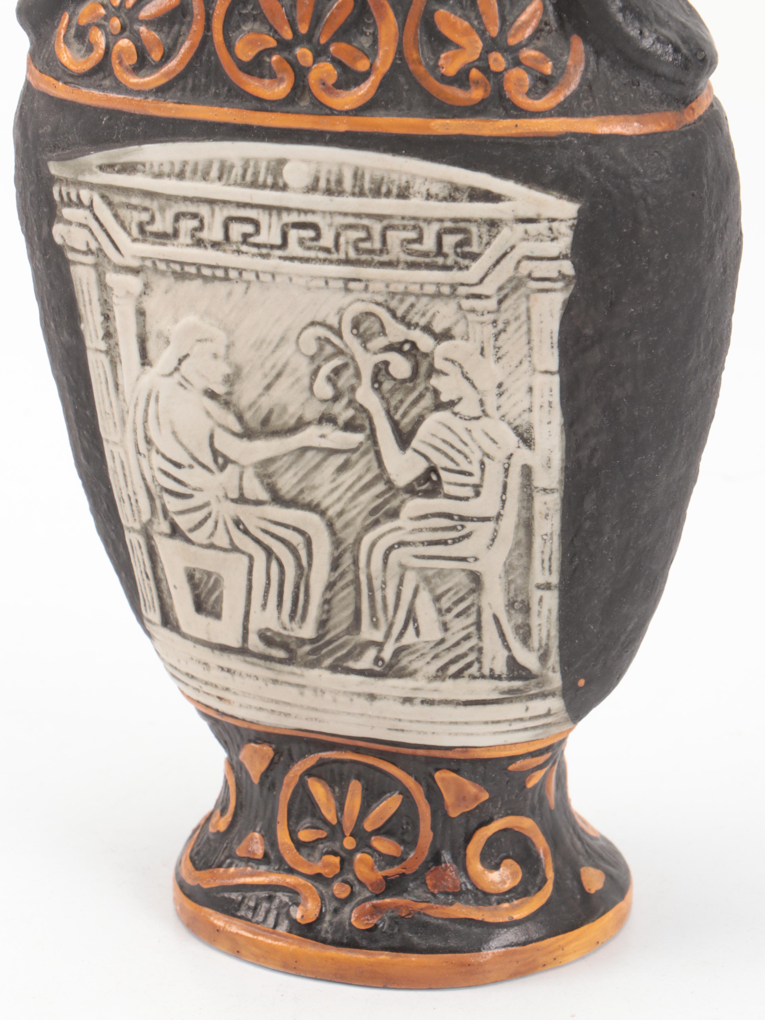Italian Ceramic Amphora Vase with Neoclassical Relief Scene