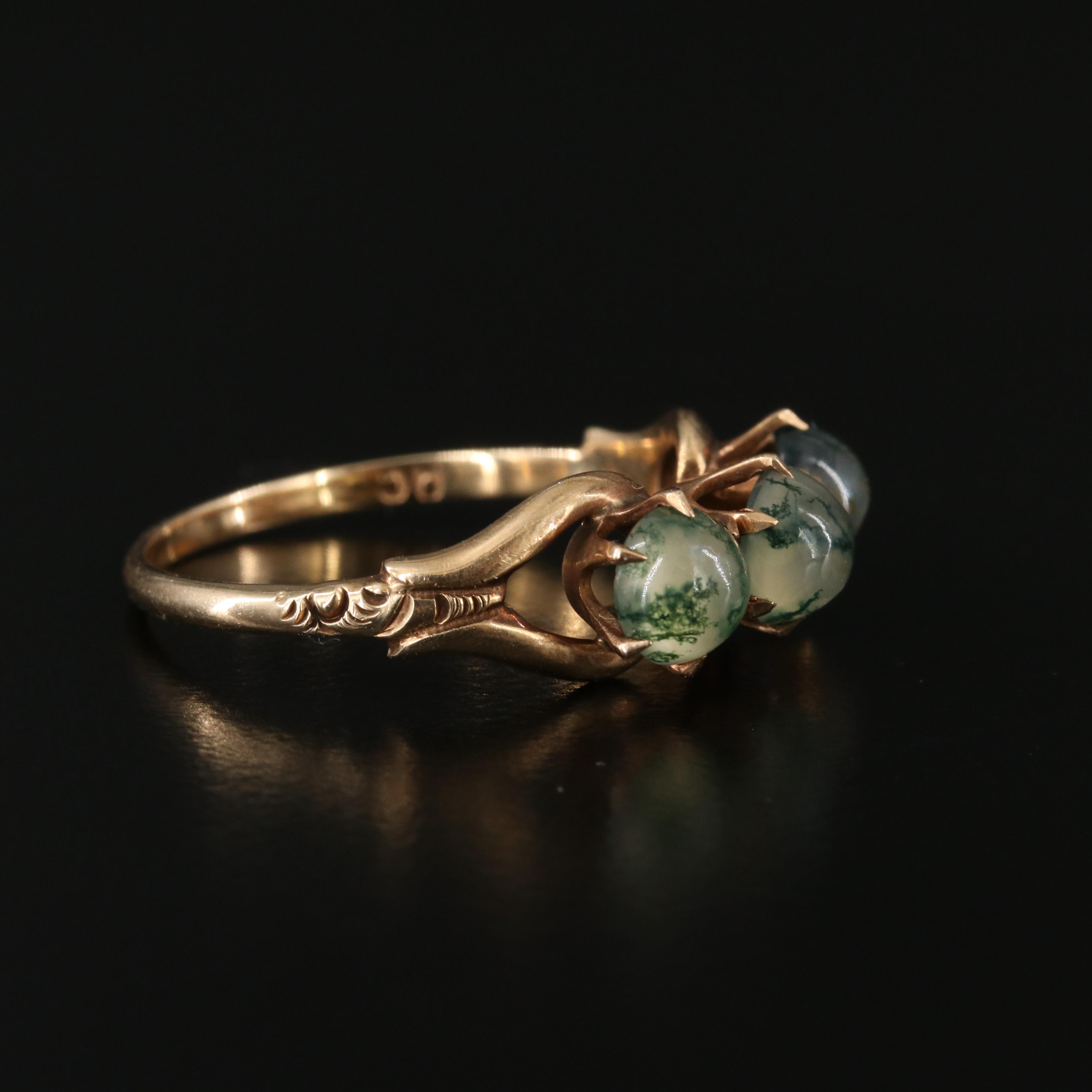 Vintage 10K Moss Agate Ring