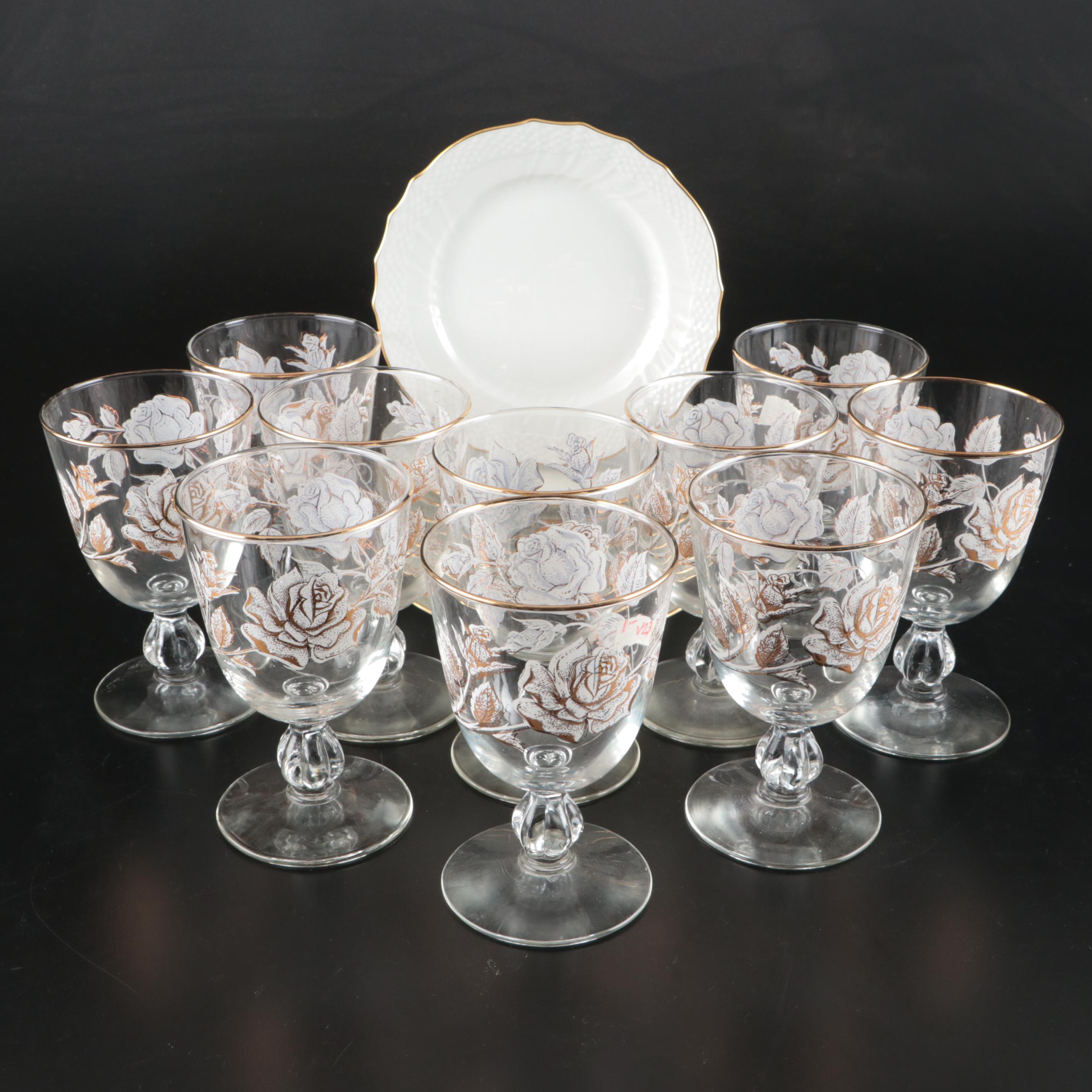 Gilt Rose Glass Stemware with Royal Copenhagen Porcelain Plates