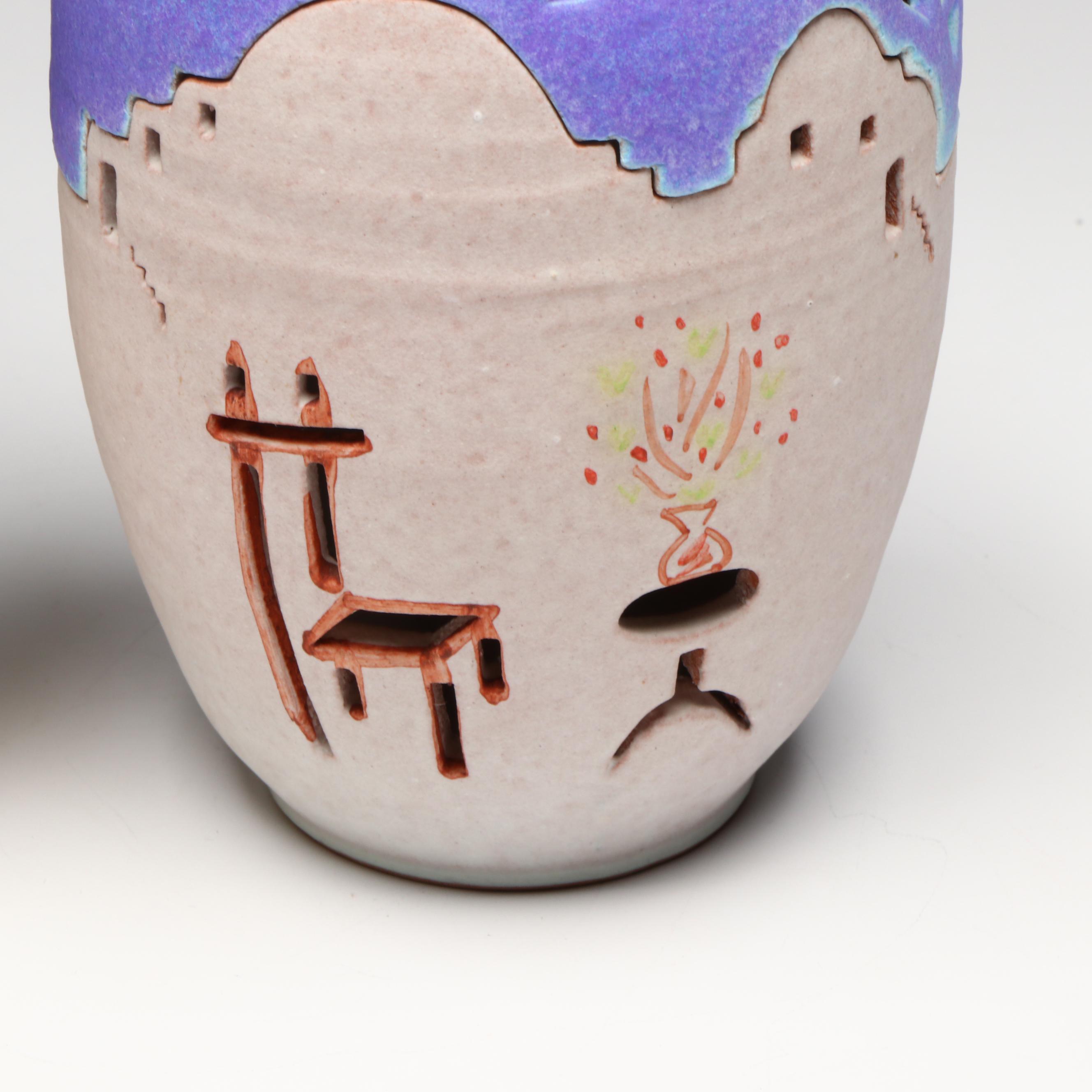 Carved and Etched Art Pottery Vases