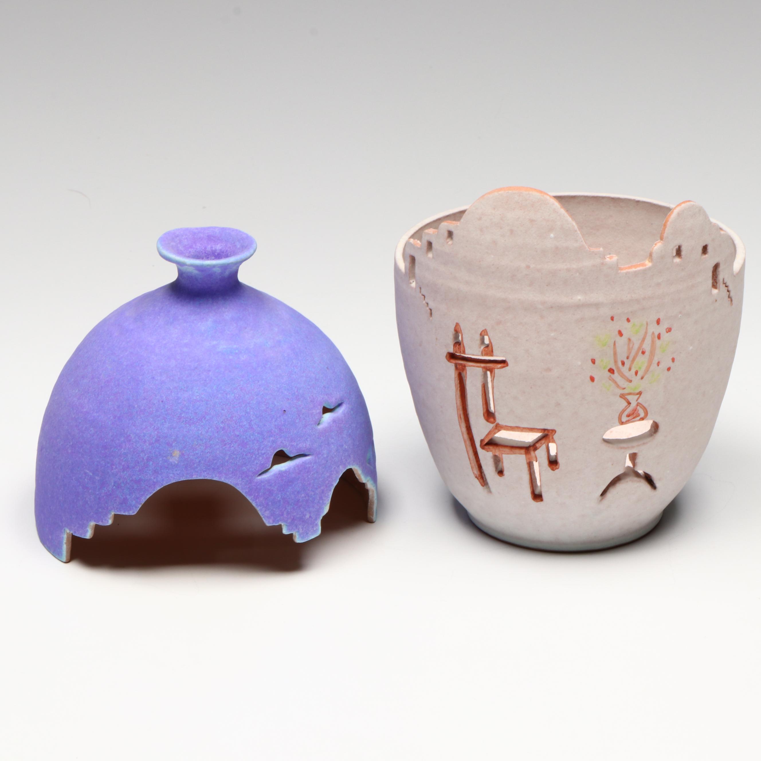 Carved and Etched Art Pottery Vases