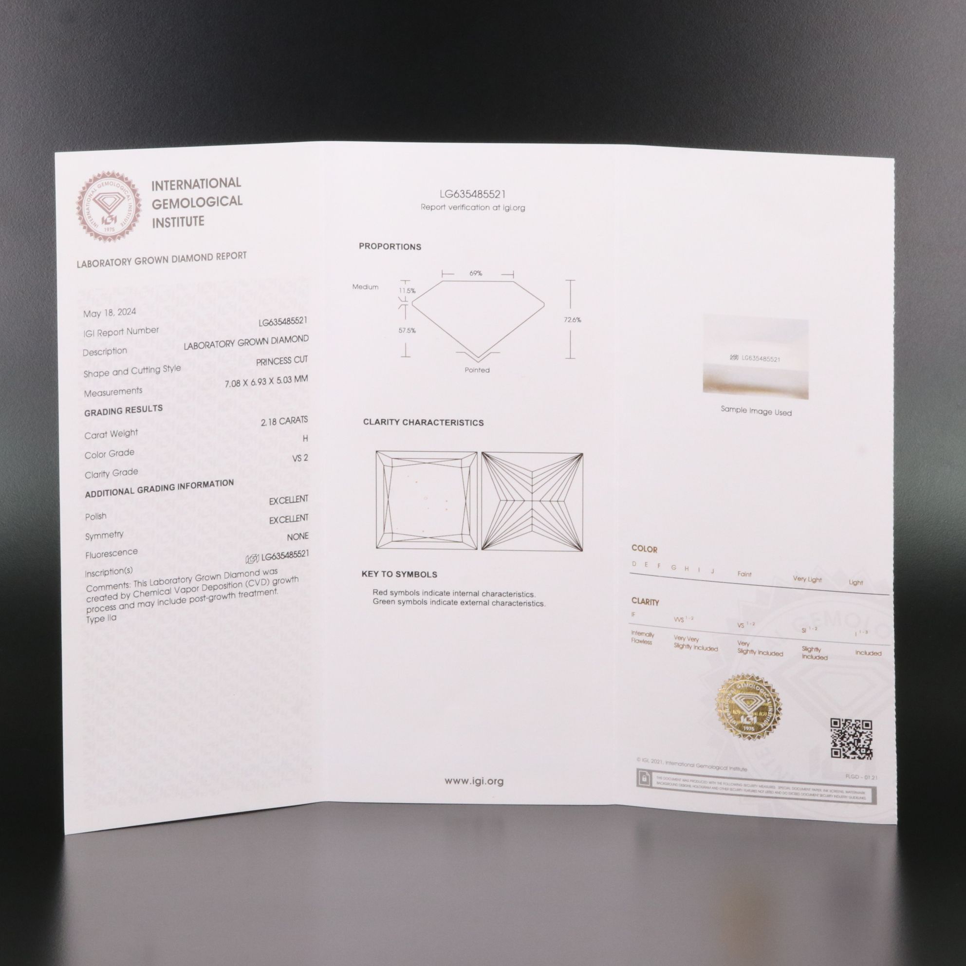 Loose 2.18 CT Lab Grown Diamond with IGI Report