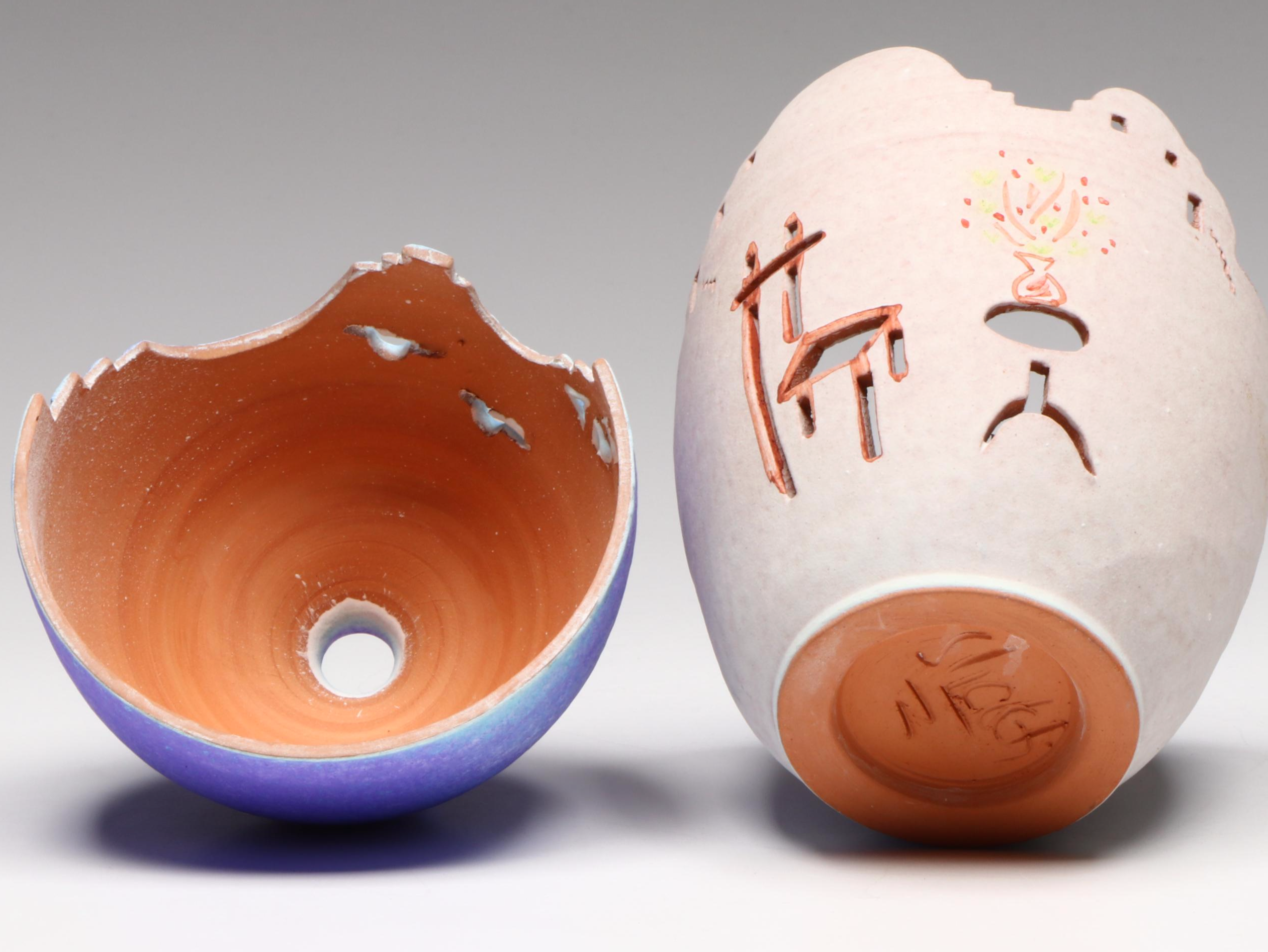 Carved and Etched Art Pottery Vases