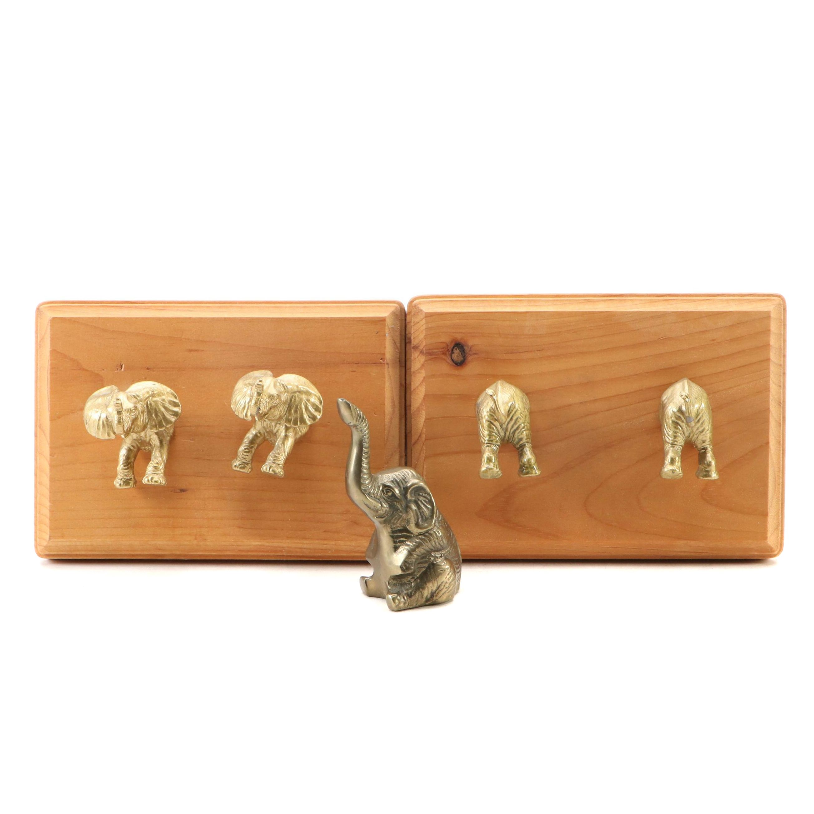 Brass Elephant with Wall Hanging Plaques