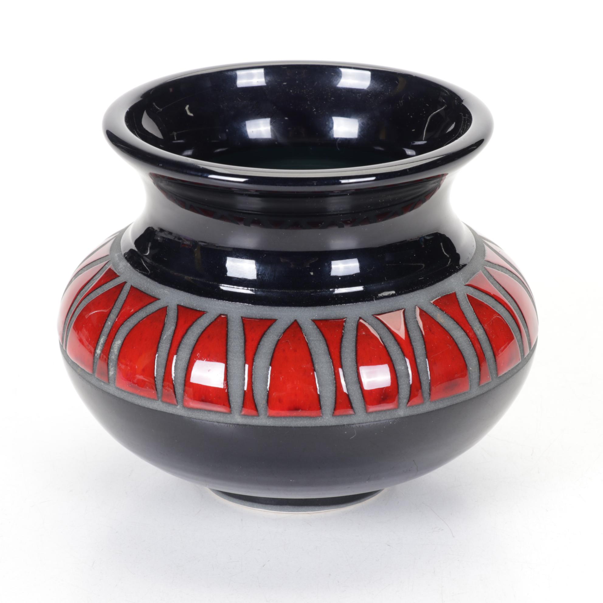 Studio Art Pottery "Fat Lava" Style Geometric Relief Glaze Vase