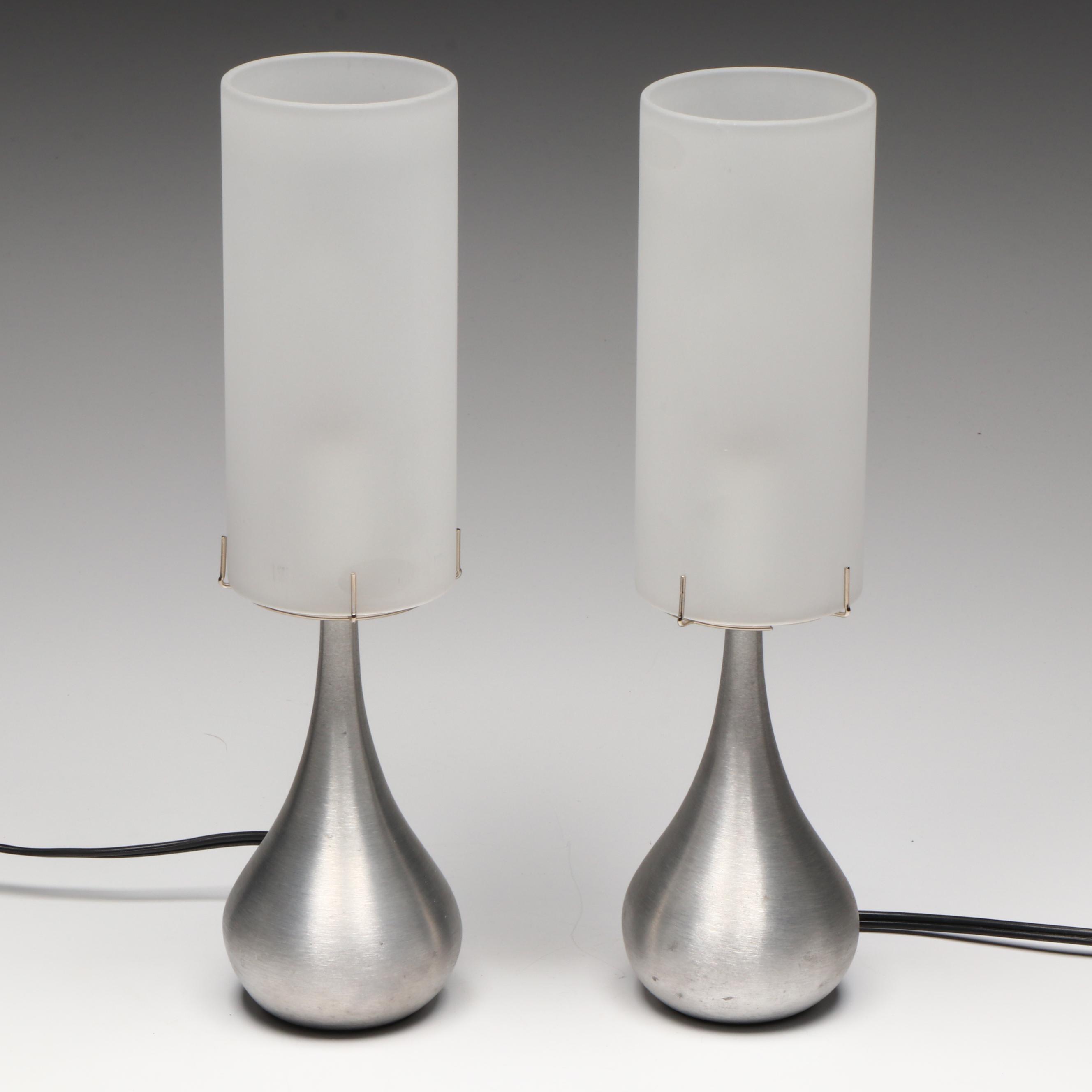Pablo Designs Brushed Metal and Satin Glass Table Lamps