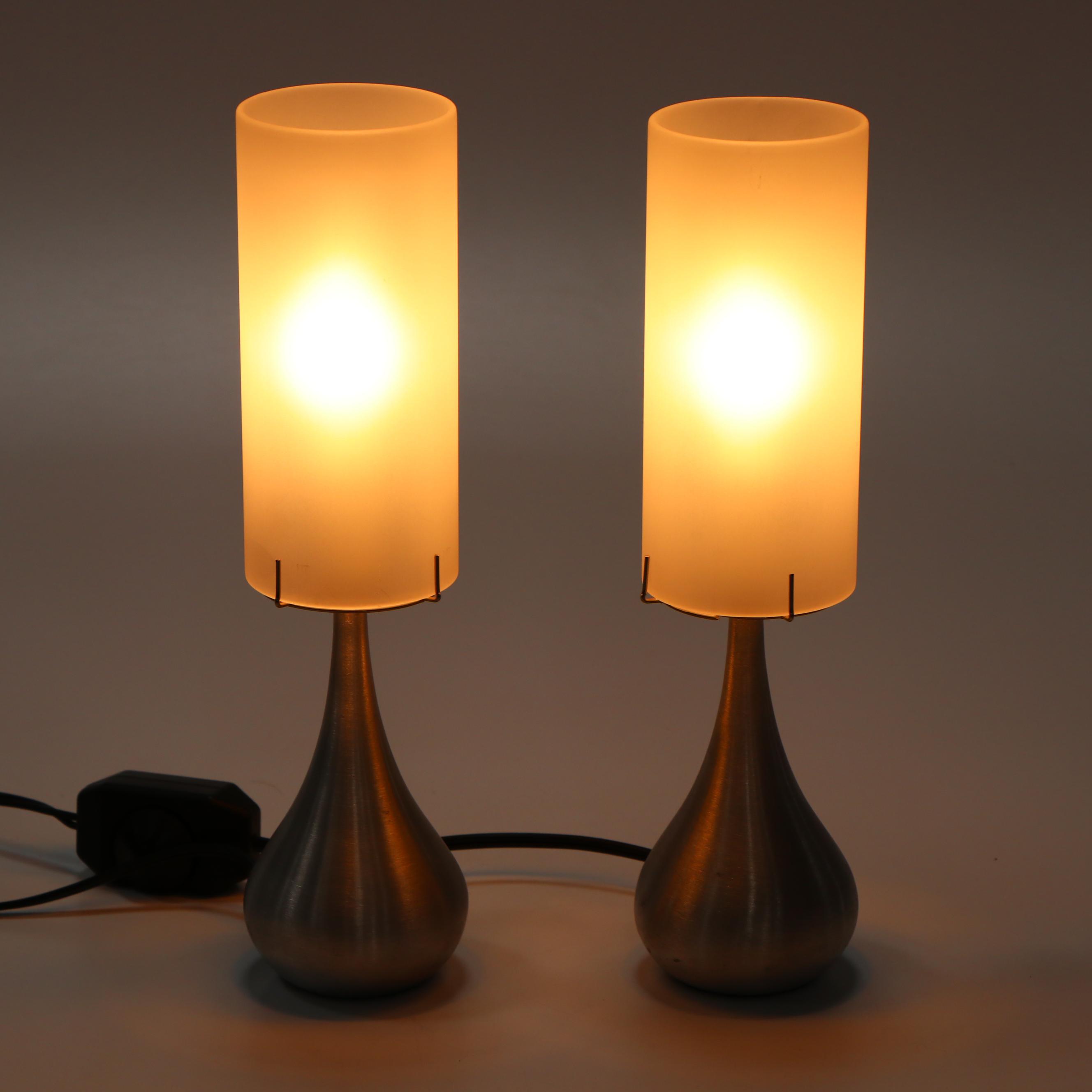 Pablo Designs Brushed Metal and Satin Glass Table Lamps