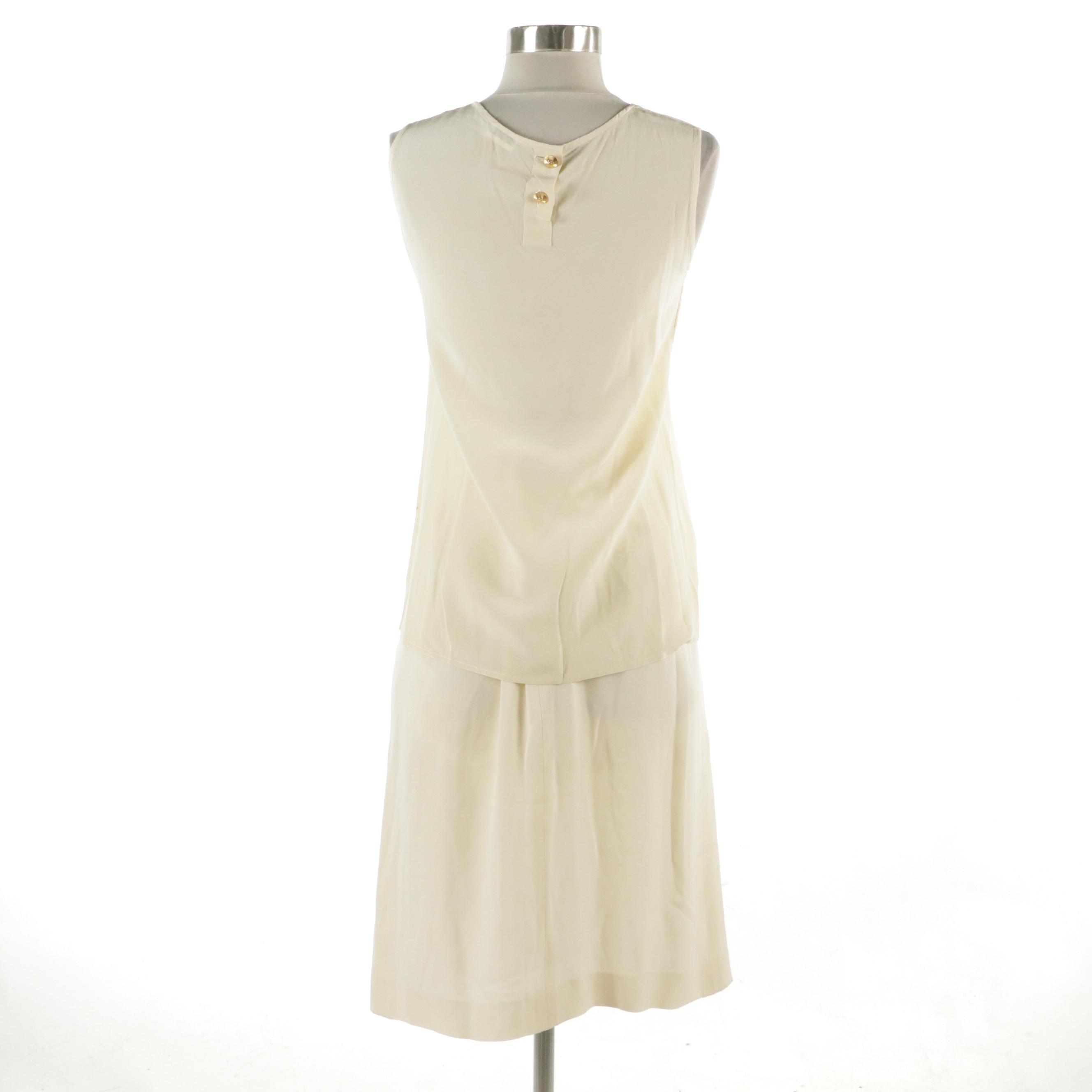 Chanel Spring Collection Pleated Sleeveless Top and Skirt in Off-White Silk