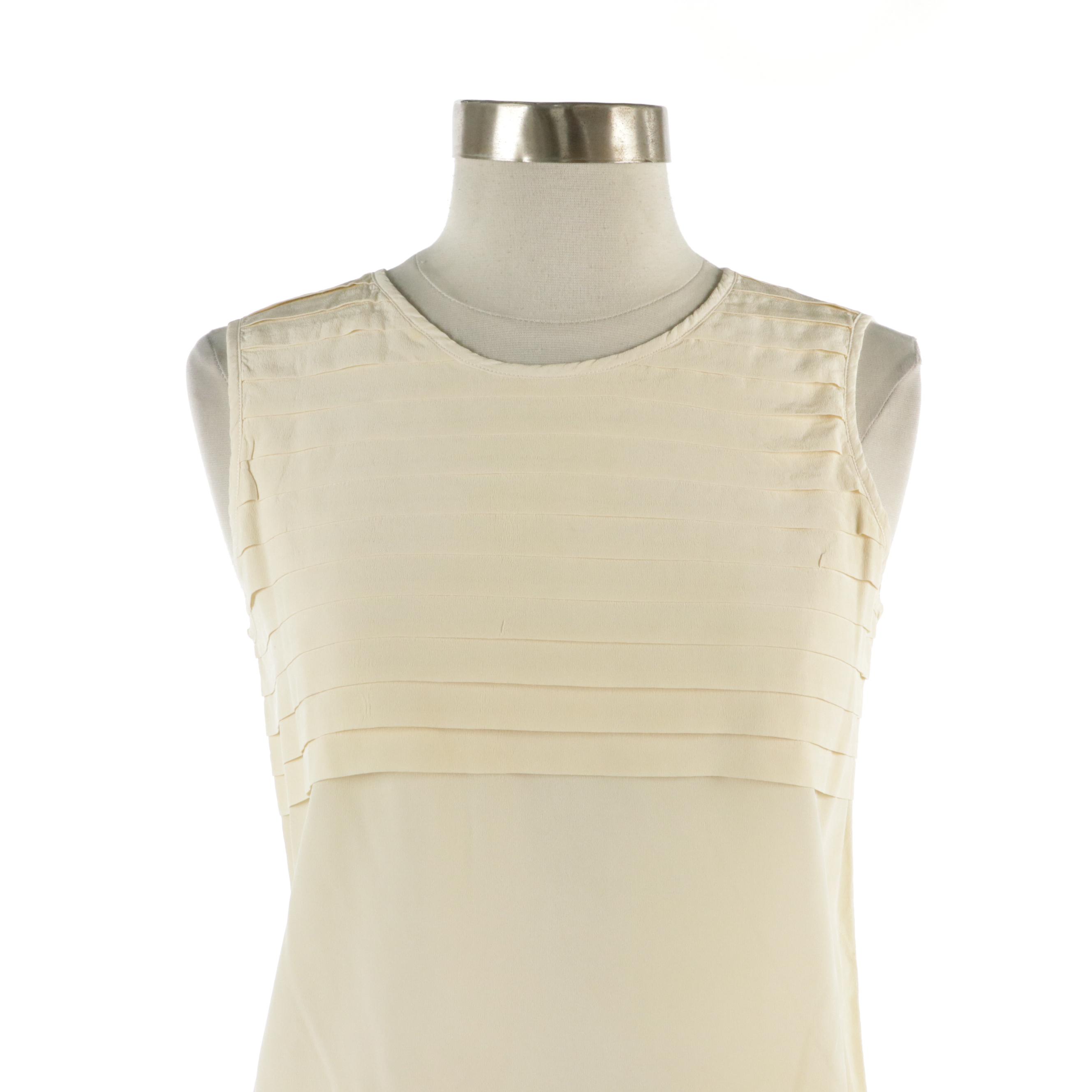 Chanel Spring Collection Pleated Sleeveless Top and Skirt in Off-White Silk