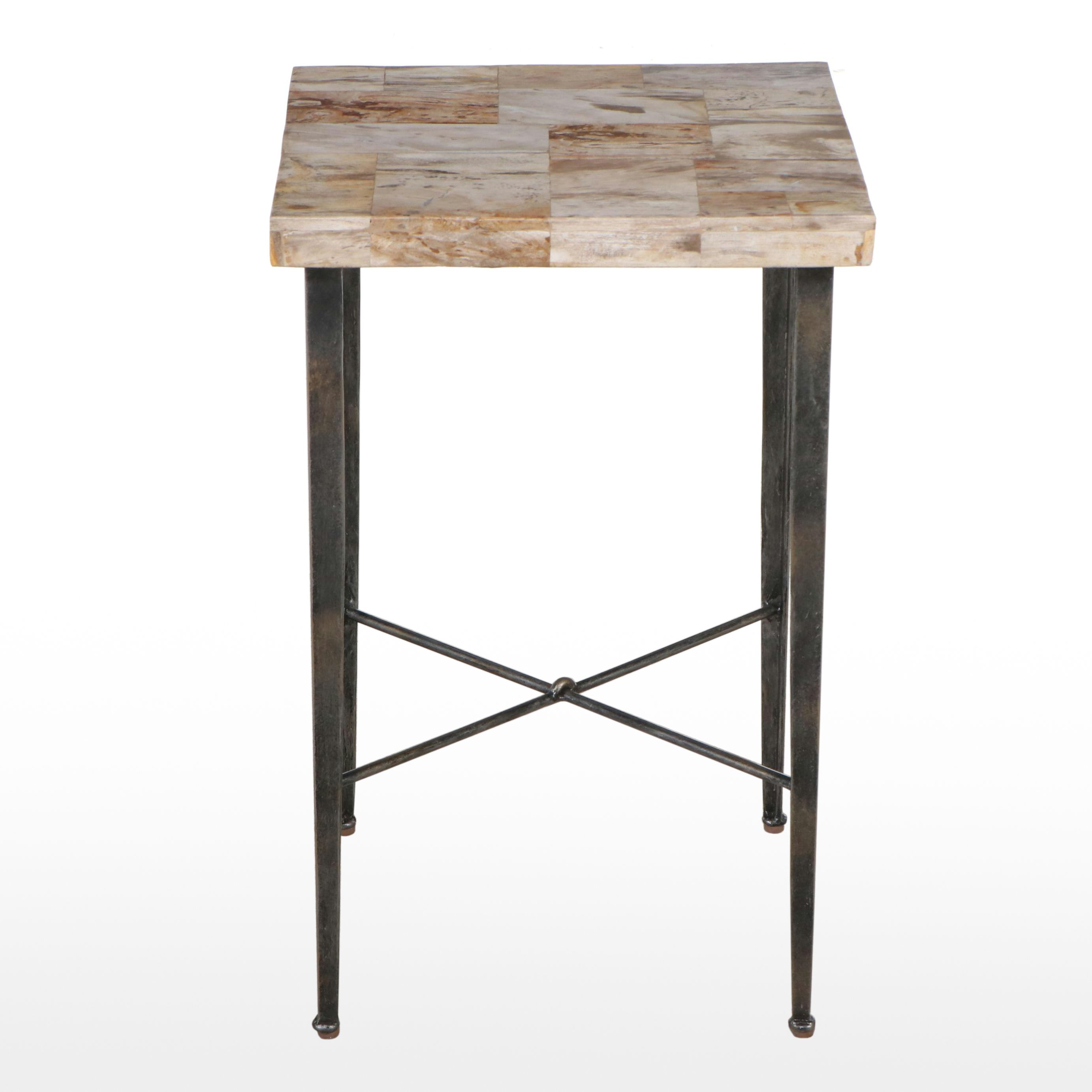 Sherill Occasional "Dublin" Tessellated Travertine and Metal Accent Table