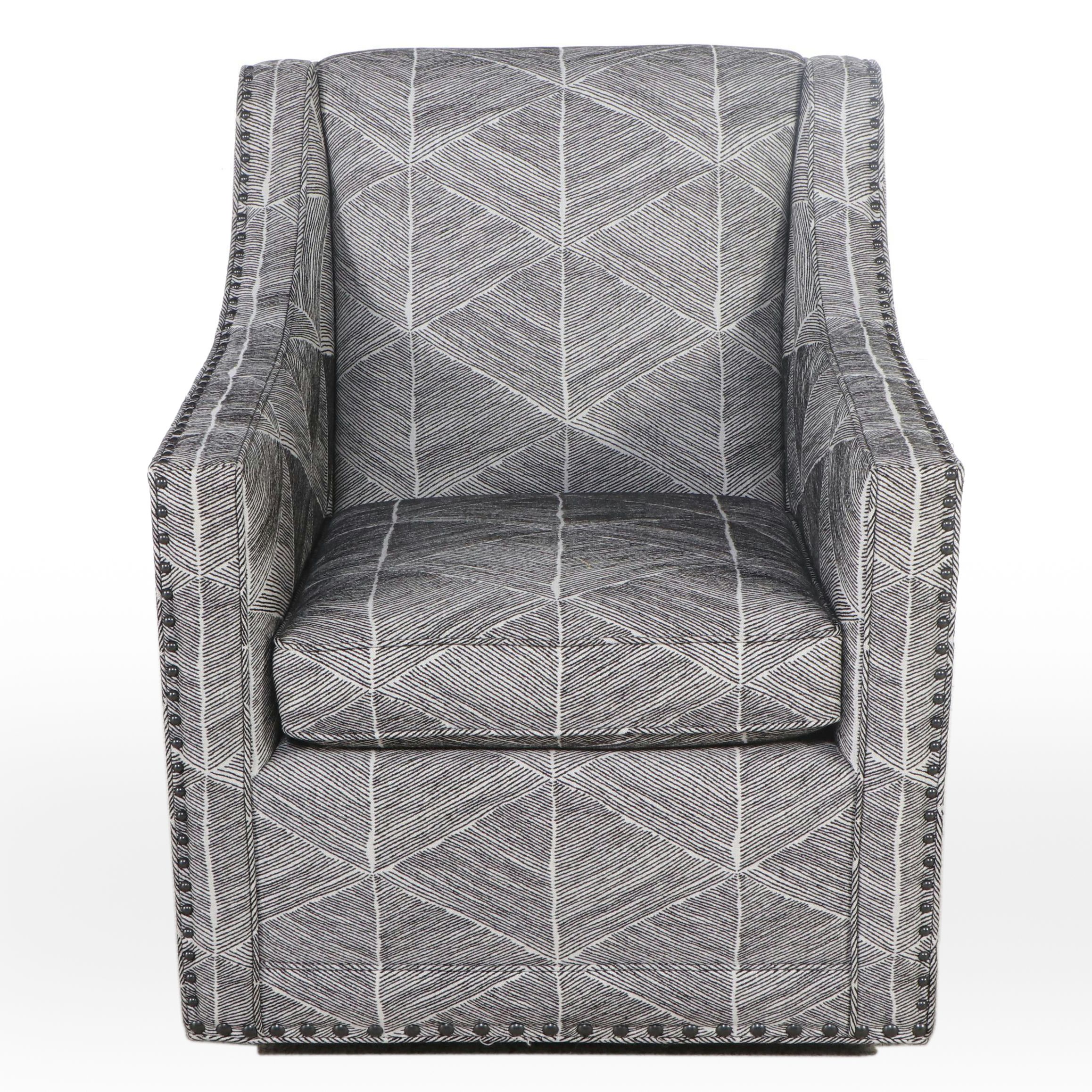 Contemporary Black and White Upholstered Swivel Club Chair