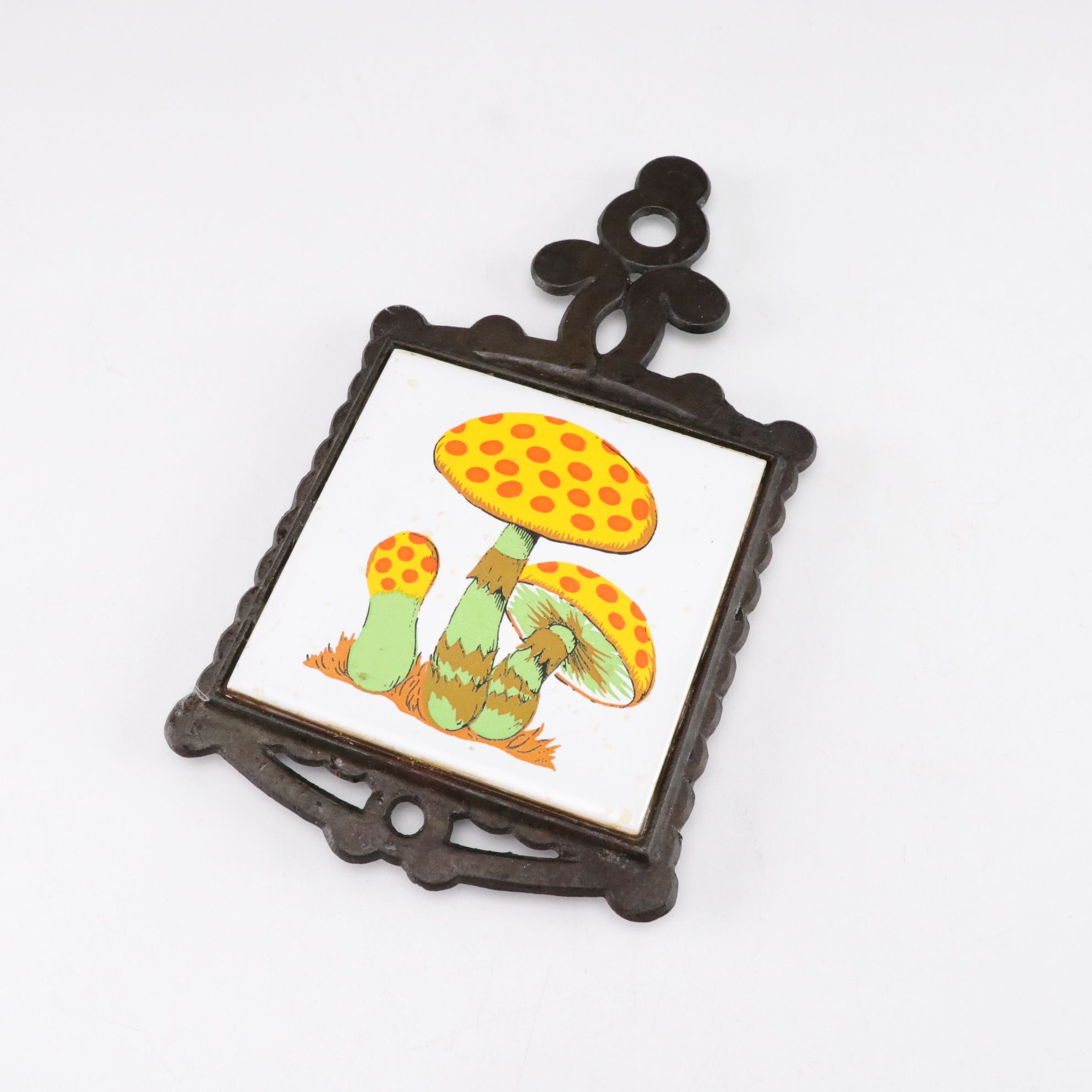 "Groovy Mushroom Toadstool" and "Country Home" Cast Iron Tile Trivets