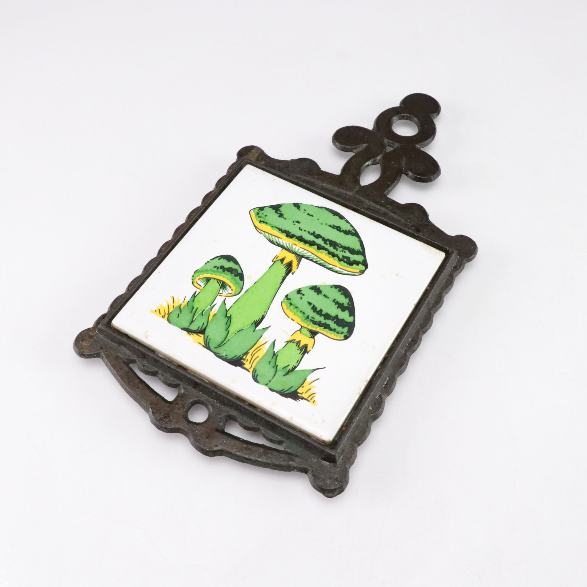 "Groovy Mushroom Toadstool" and "Country Home" Cast Iron Tile Trivets