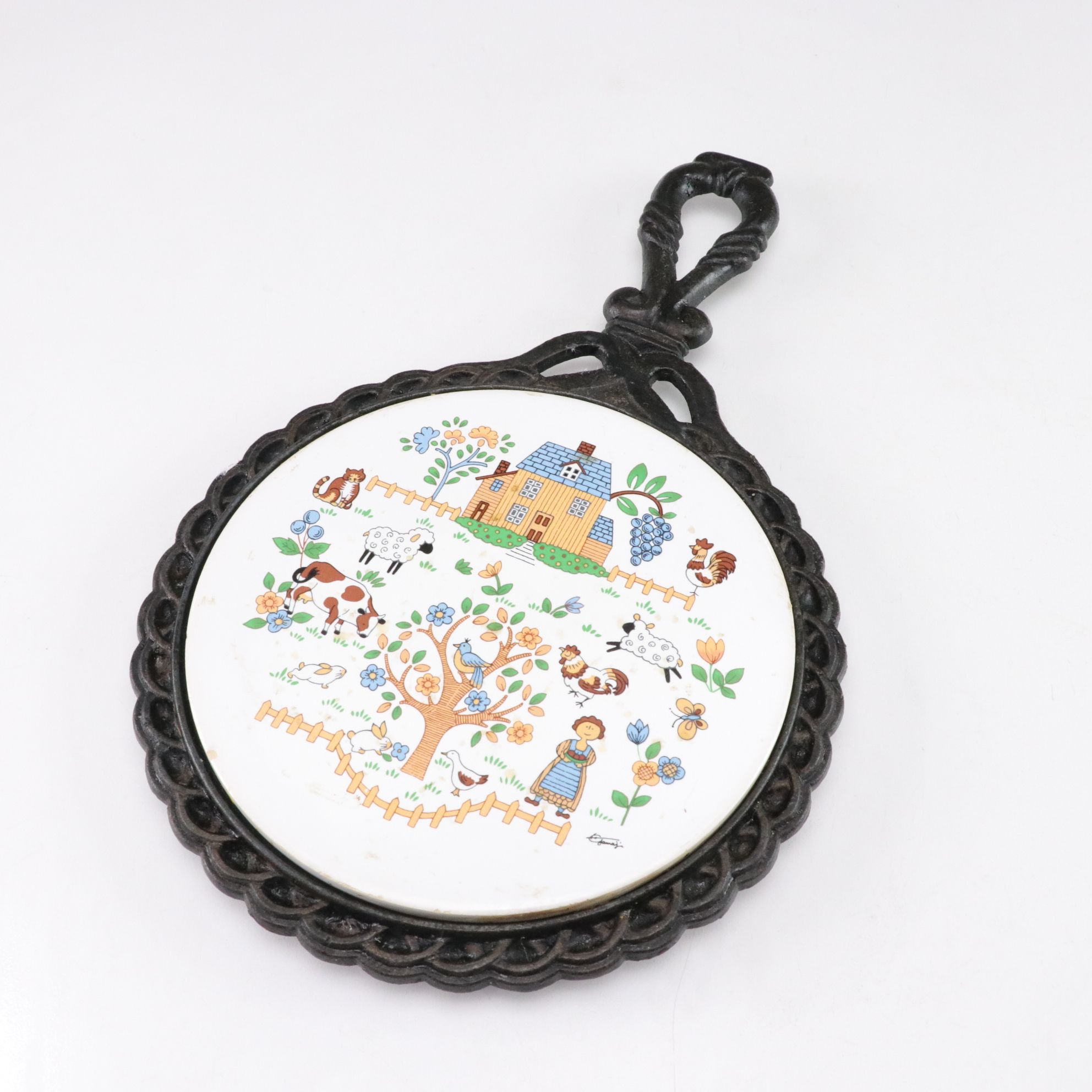 "Groovy Mushroom Toadstool" and "Country Home" Cast Iron Tile Trivets