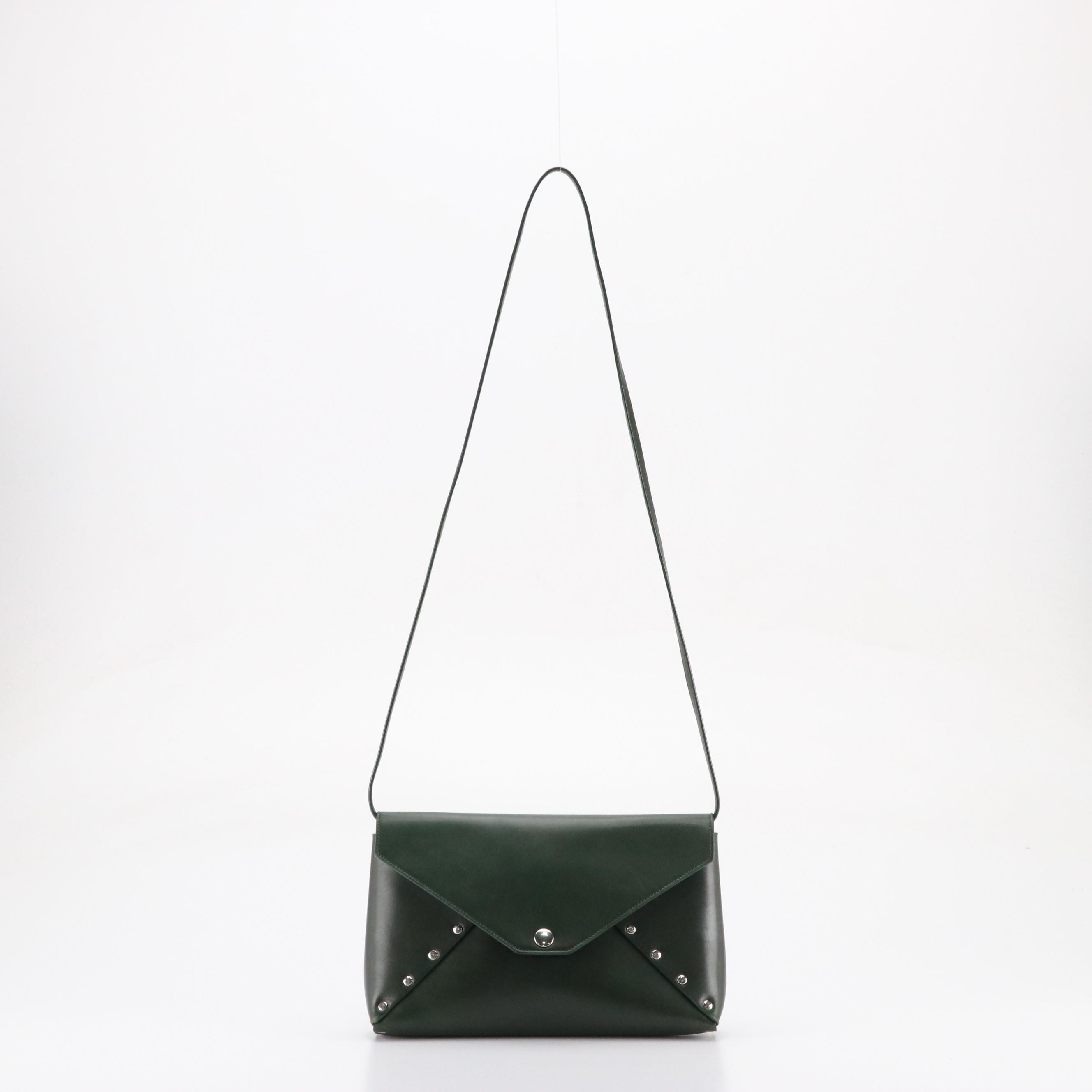 Céline Biker Crossbody Bag in Dark Green Calfskin Leather