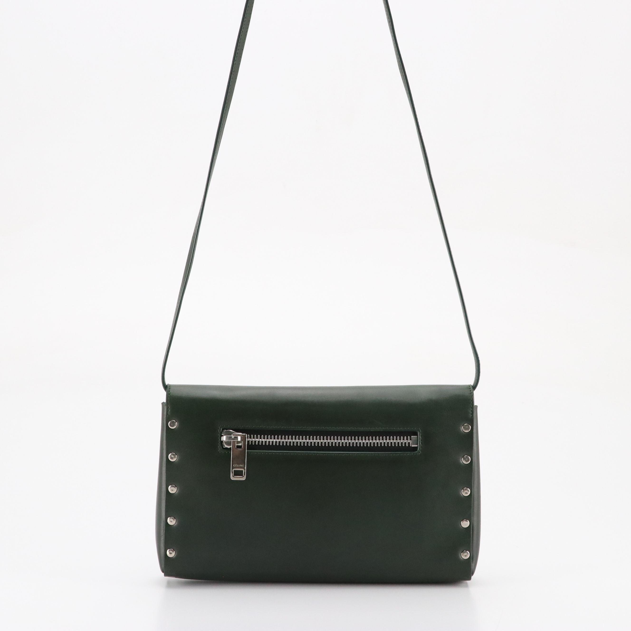 Céline Biker Crossbody Bag in Dark Green Calfskin Leather