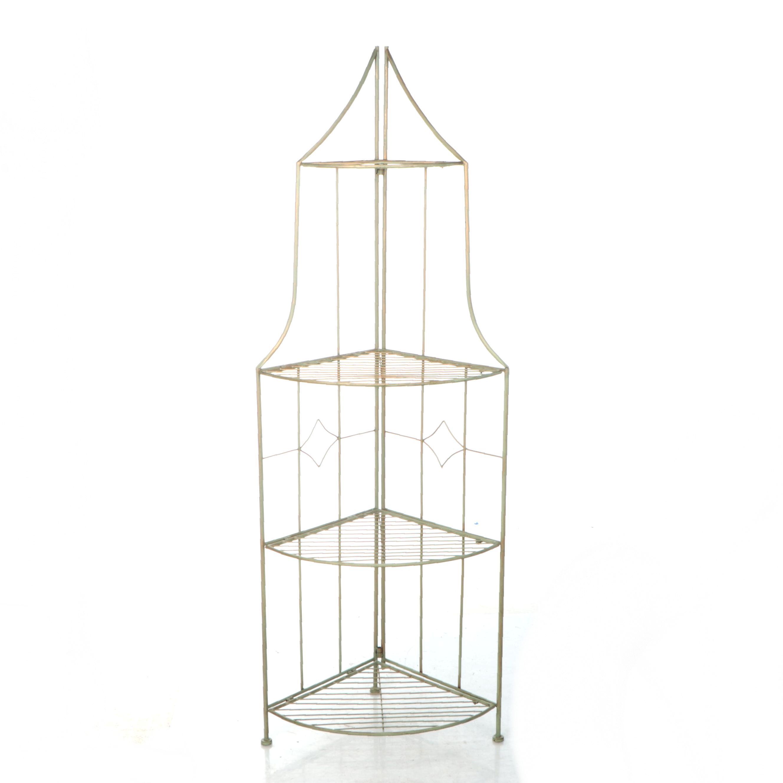 Gray and Gilt Metal Four-Tier Plant Stand
