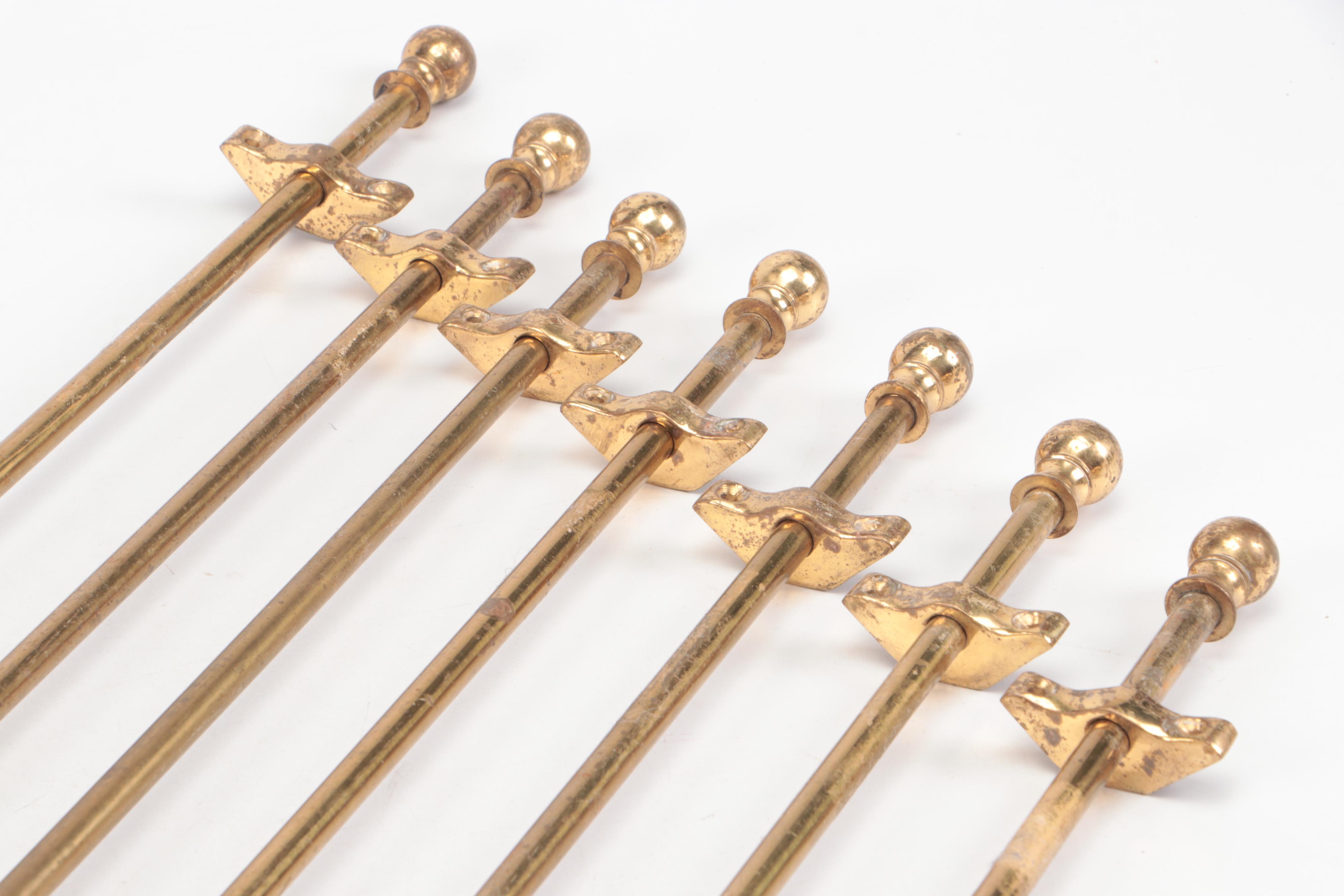 Set of Seven Brass Finished Metal Stair Rods