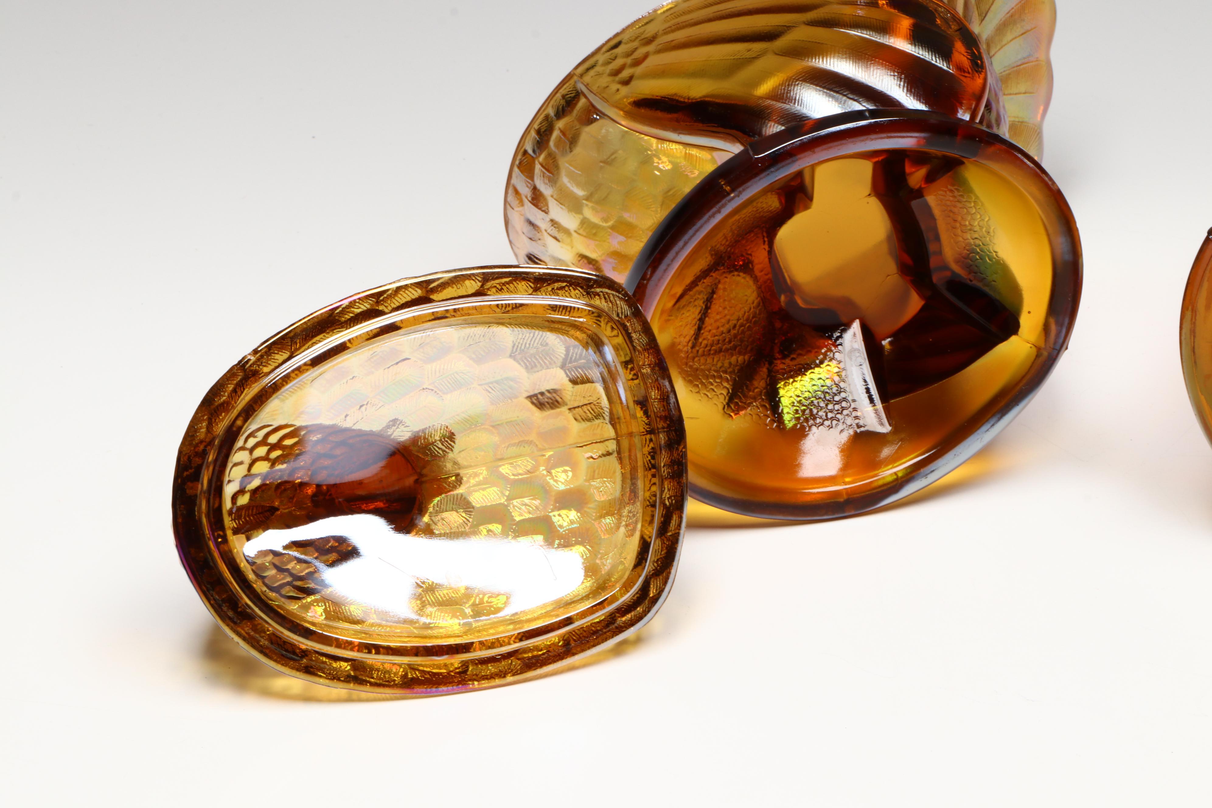 Indiana "Harvest Grape" and Turkey Shaped Jars with Other Carnival Glass