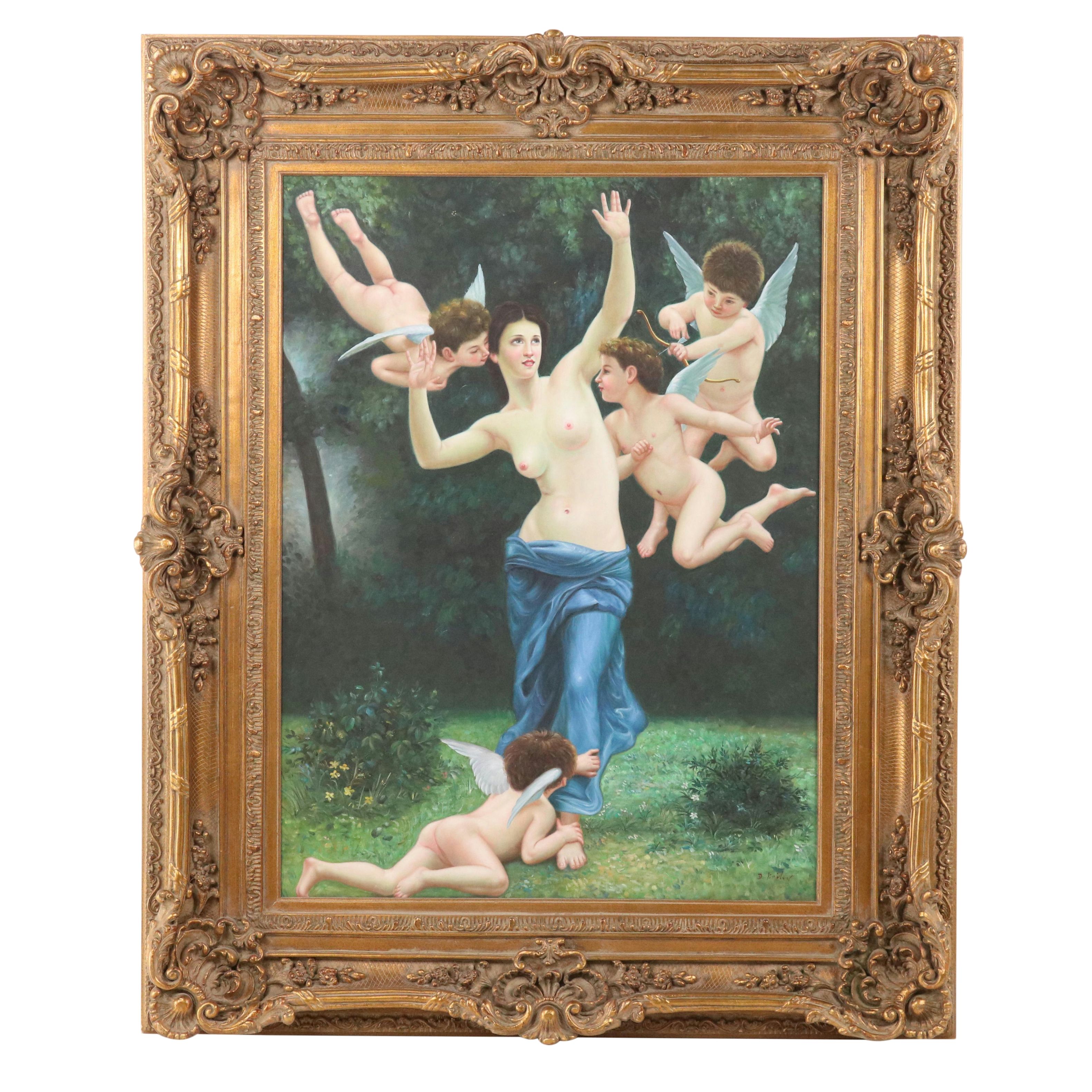 After William Adolphe Bouguereau Oil Painting "Invading Cupid's Realm"