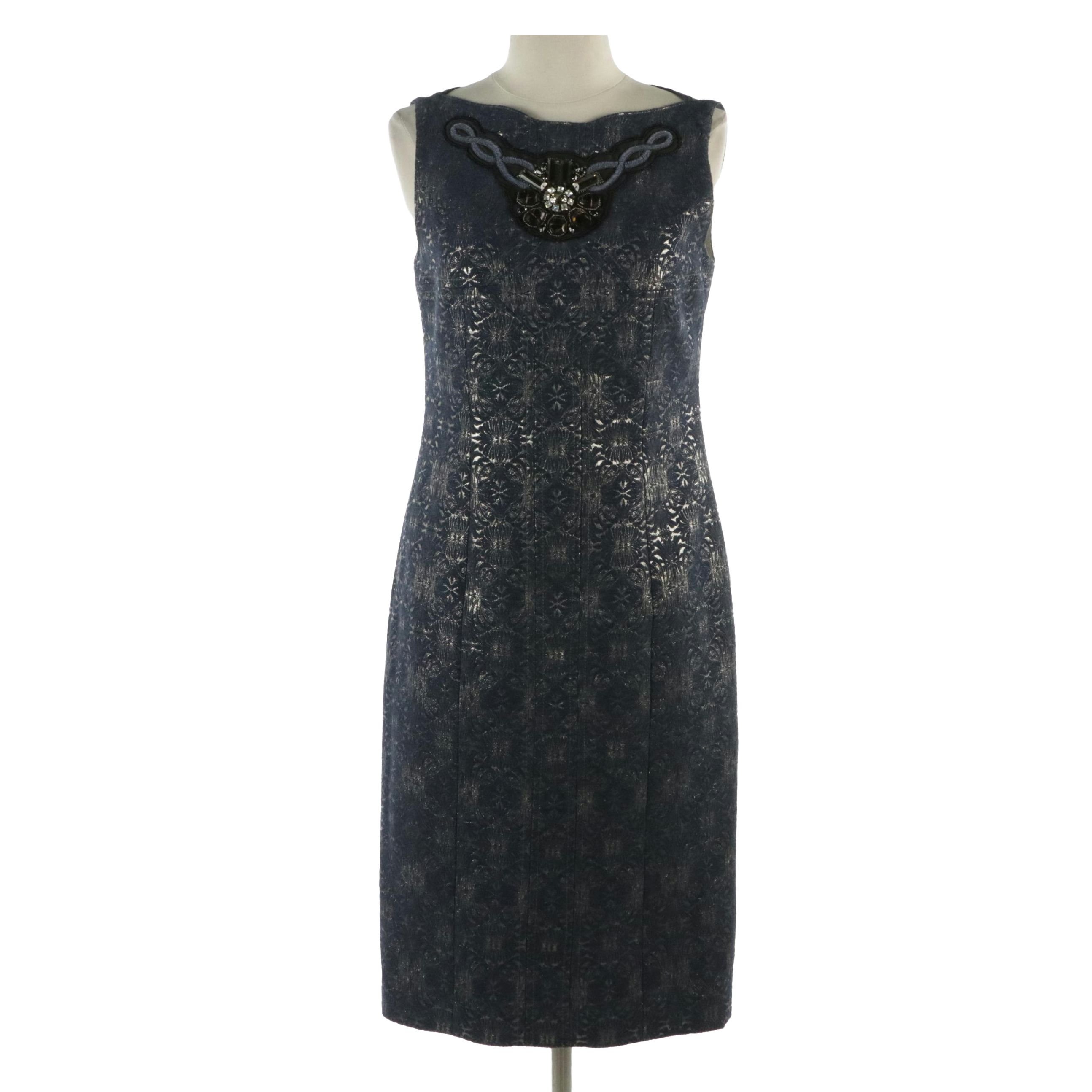 Carolina Herrera Crysyal, Bead, and Embellished Wool Blend Sleeveless Dress