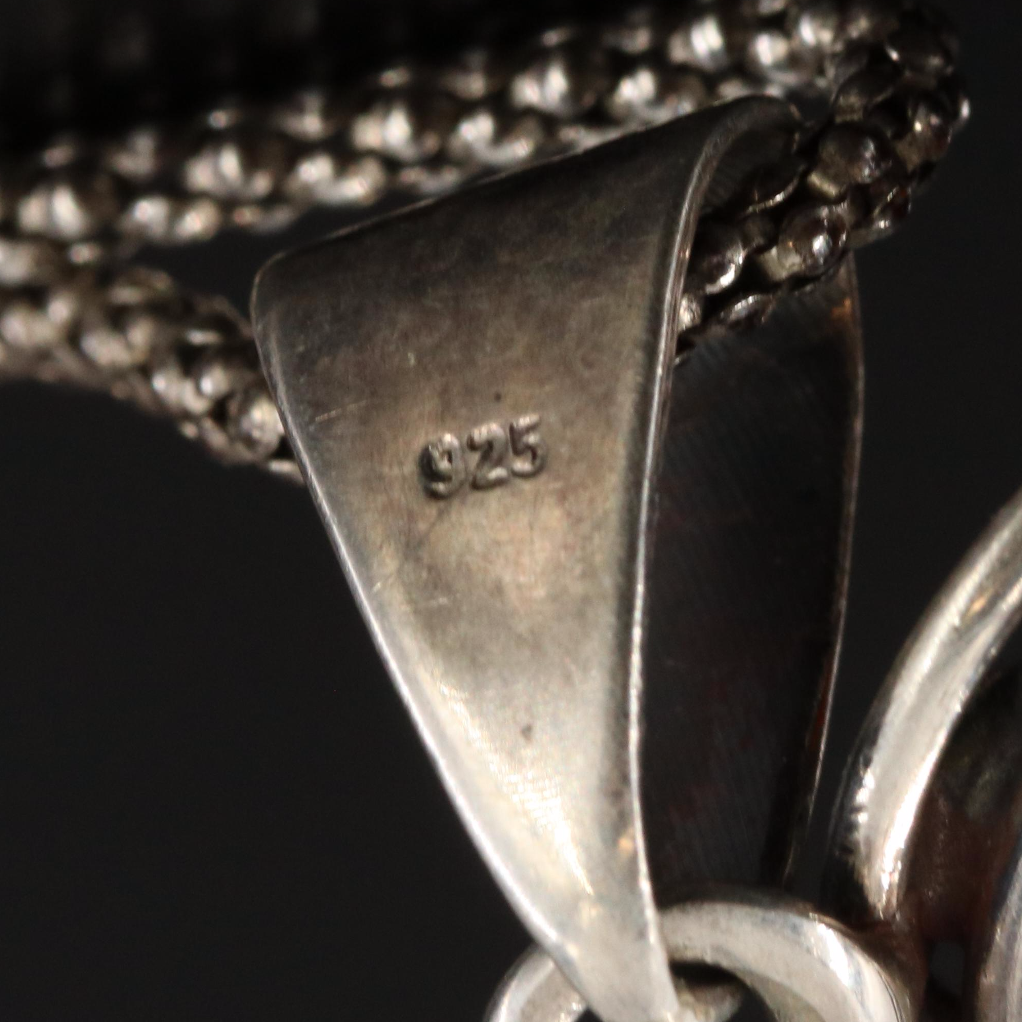 Sterling Amber Scrollwork Drop Pendant Necklace