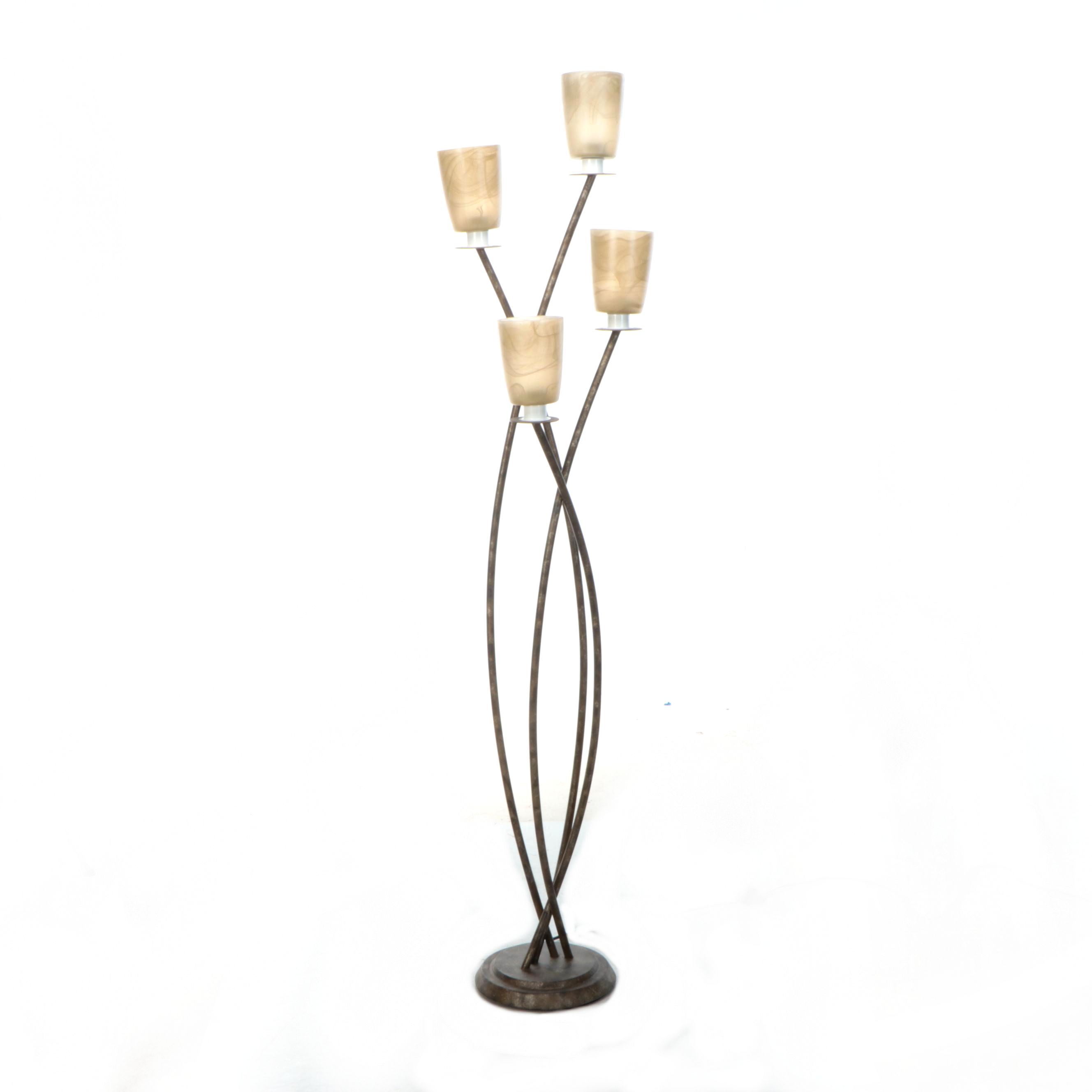 Contemporary Four-Stem Floor Lamp with Alabaster Glass Shades