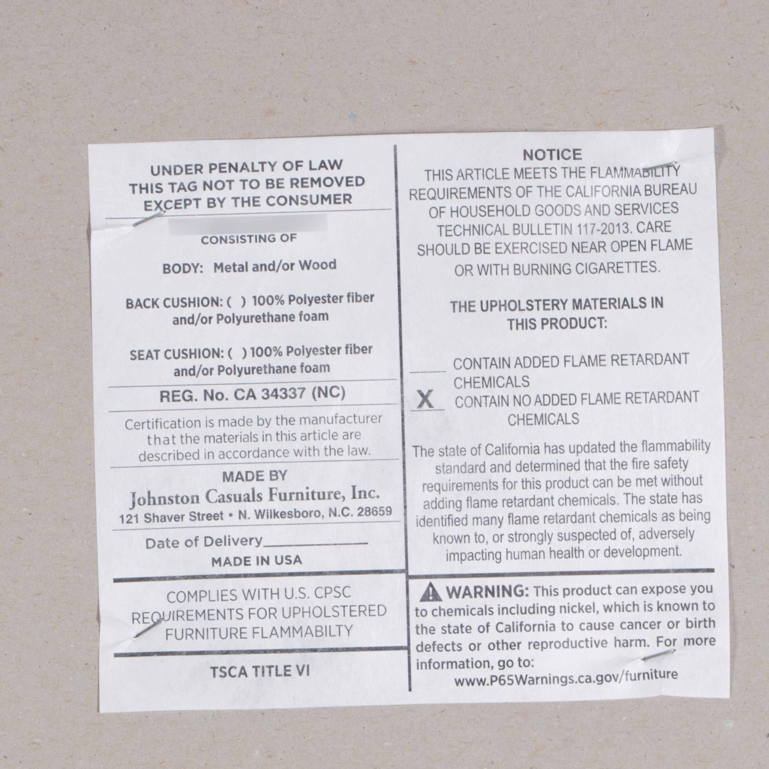 Johnston Casuals Furniture "Luca" Faux Leather and Metal Side Chair