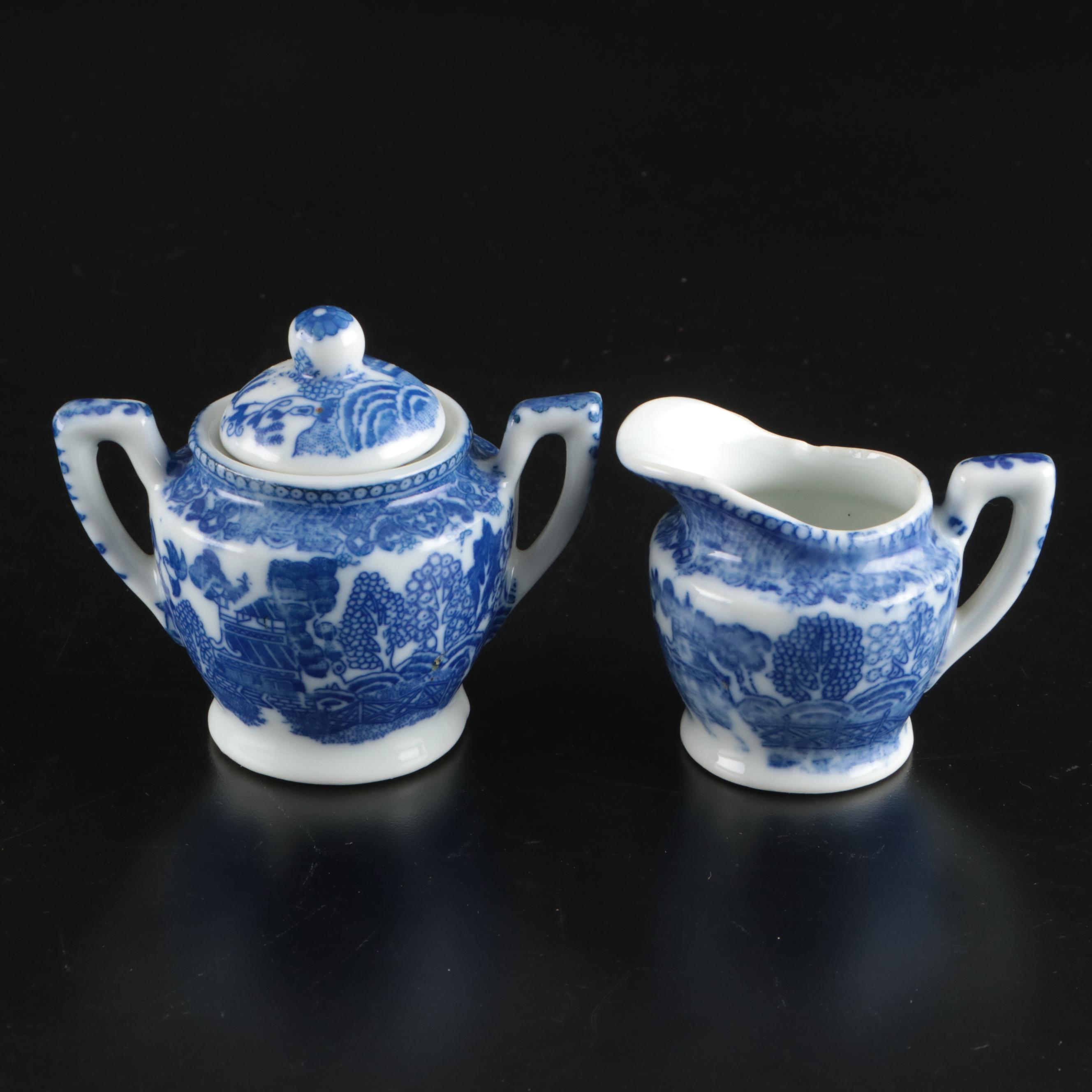 Japanese Blue on White Transferware Porcelain Tea Set