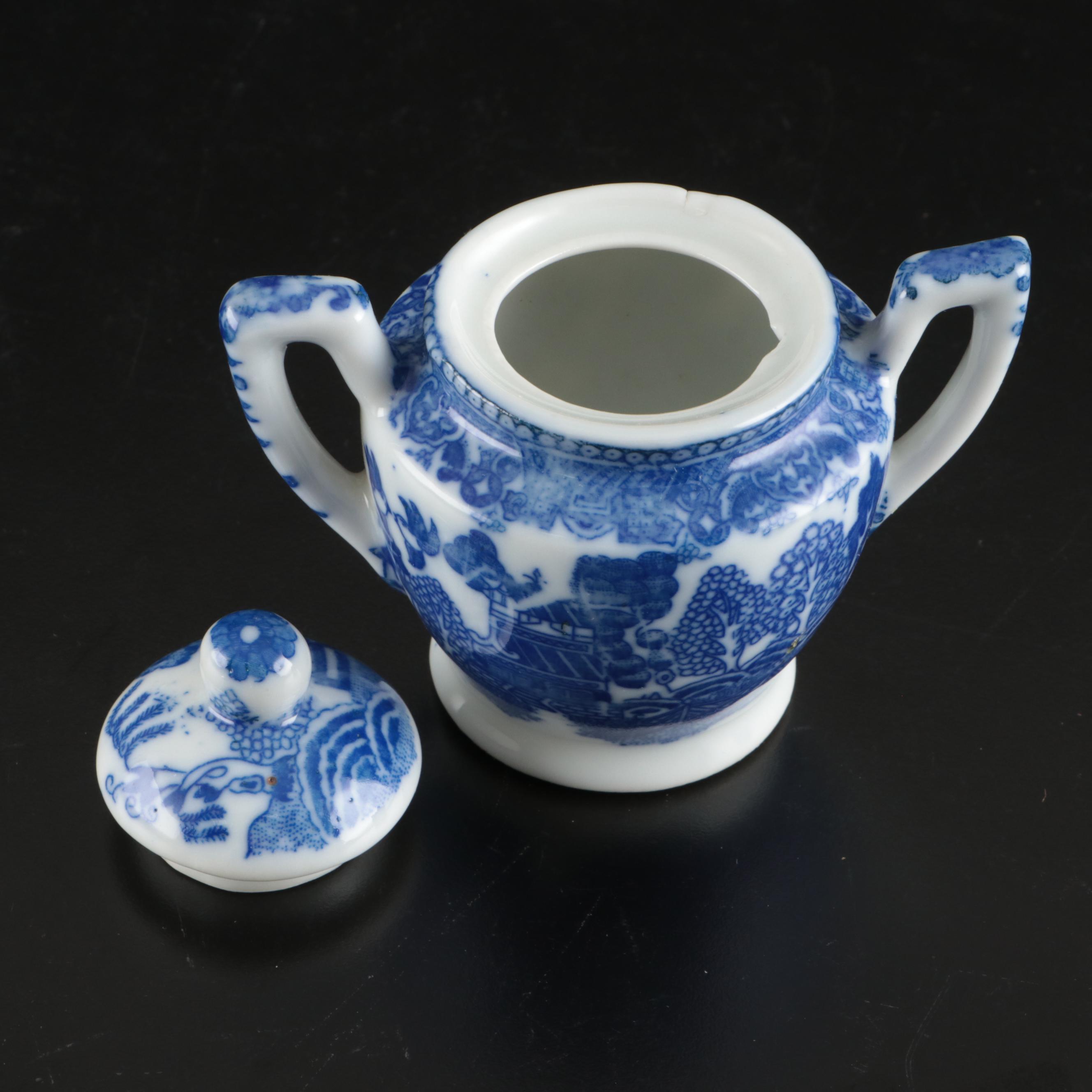 Japanese Blue on White Transferware Porcelain Tea Set