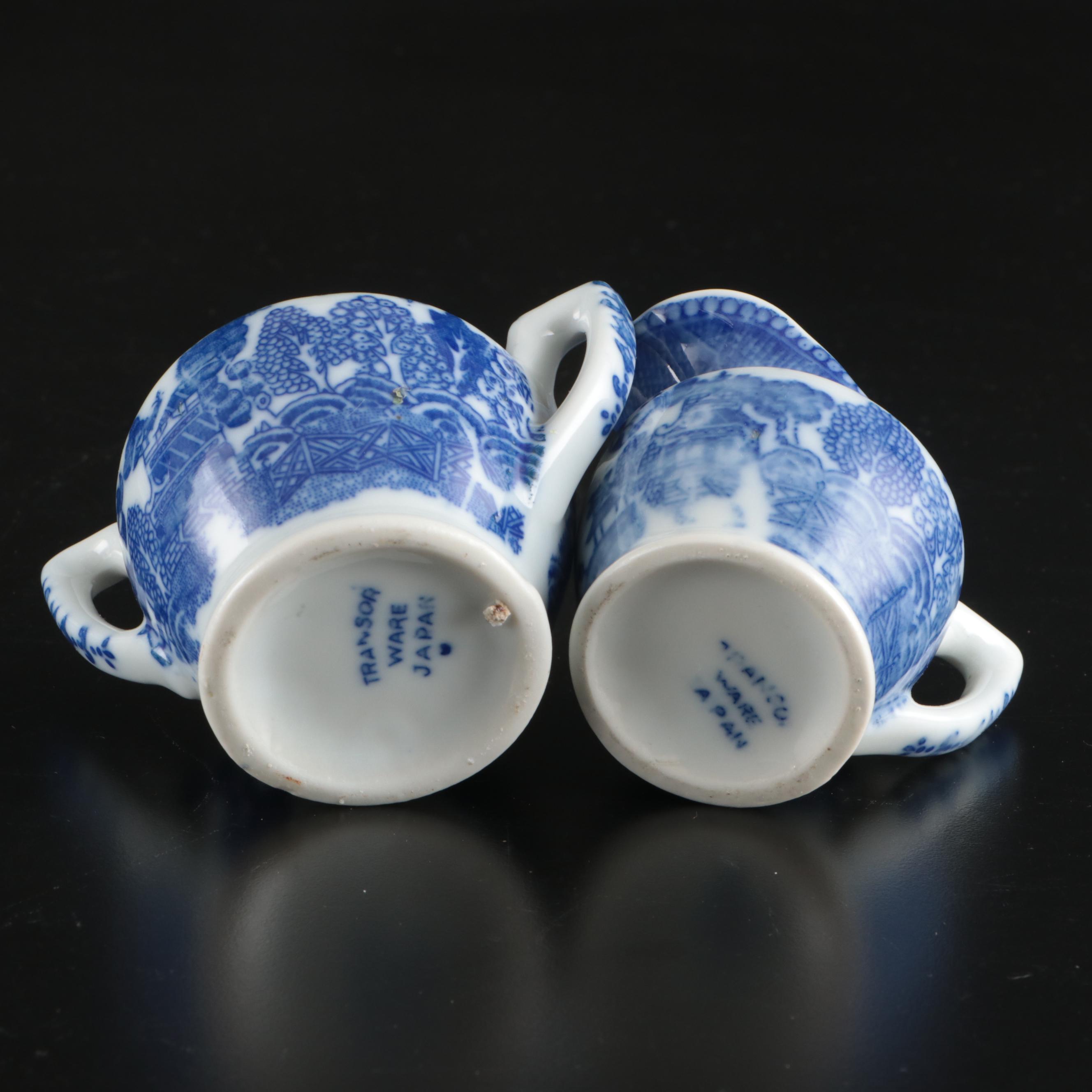 Japanese Blue on White Transferware Porcelain Tea Set