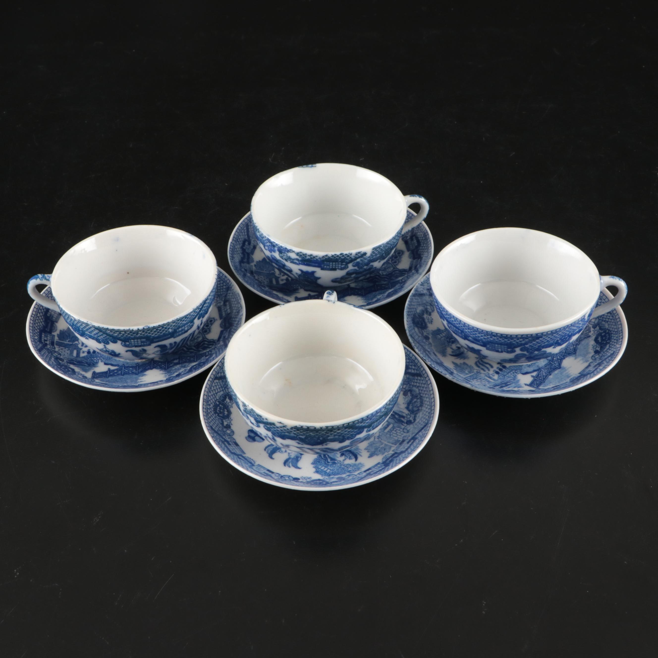 Japanese Blue on White Transferware Porcelain Tea Set