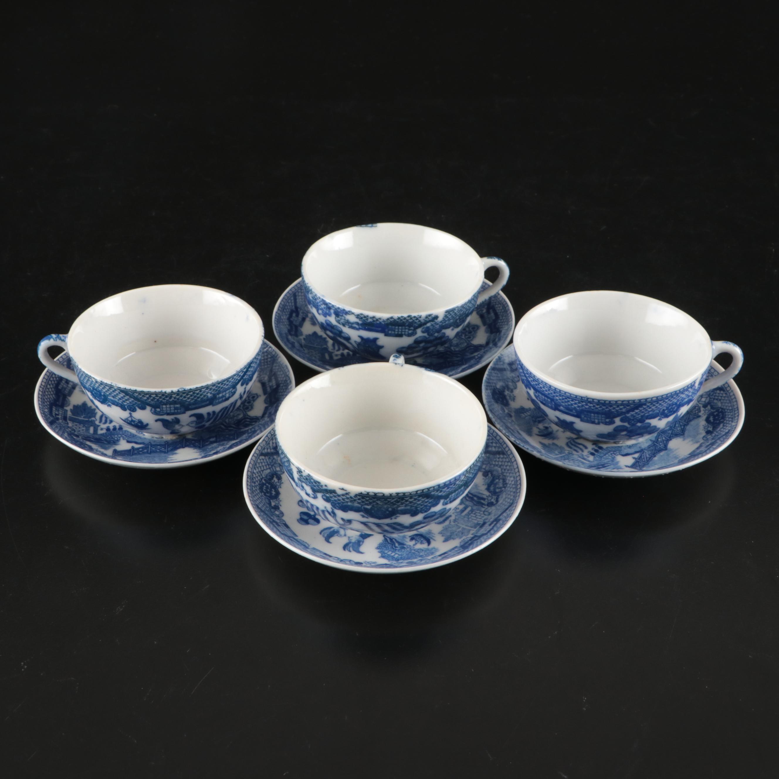 Japanese Blue on White Transferware Porcelain Tea Set