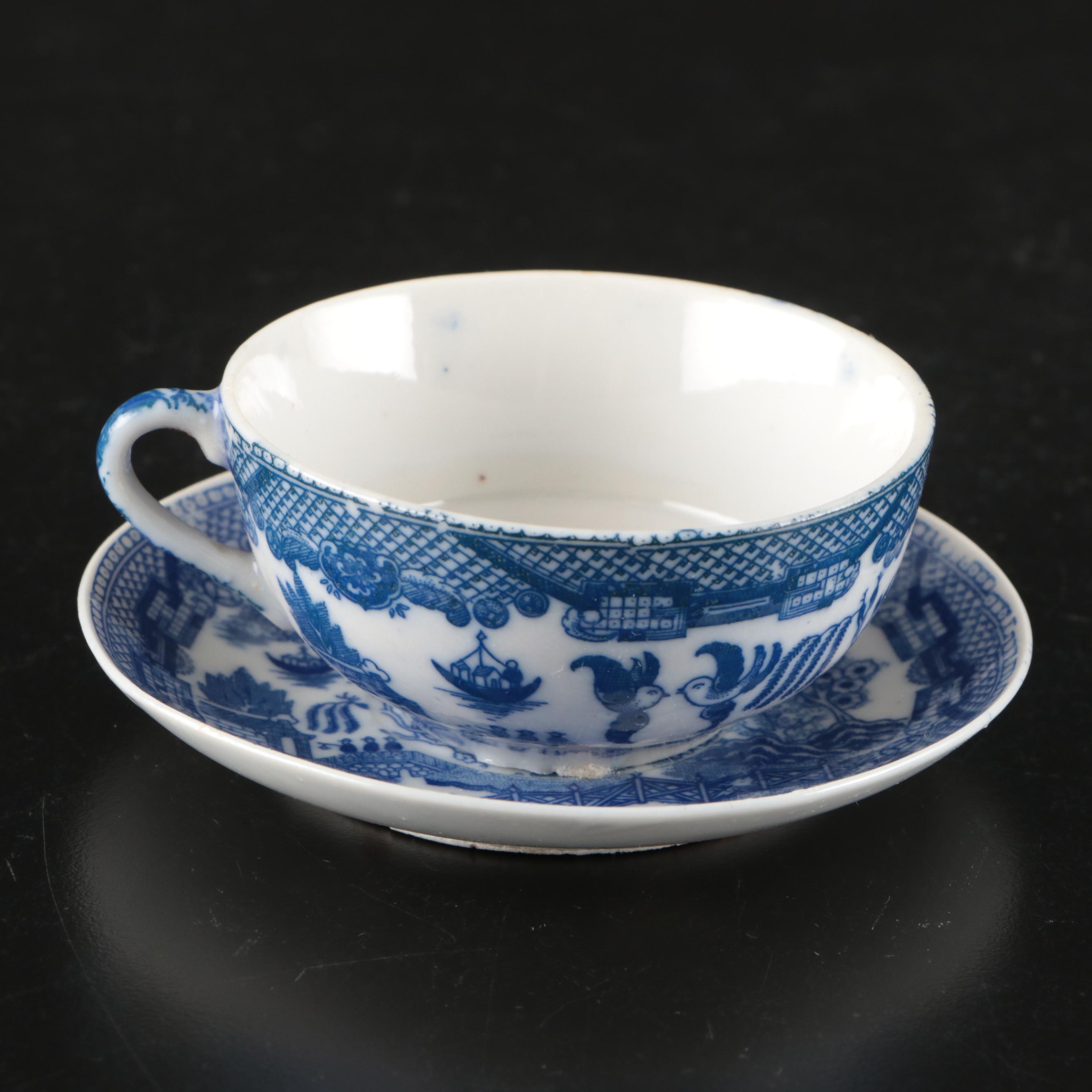 Japanese Blue on White Transferware Porcelain Tea Set