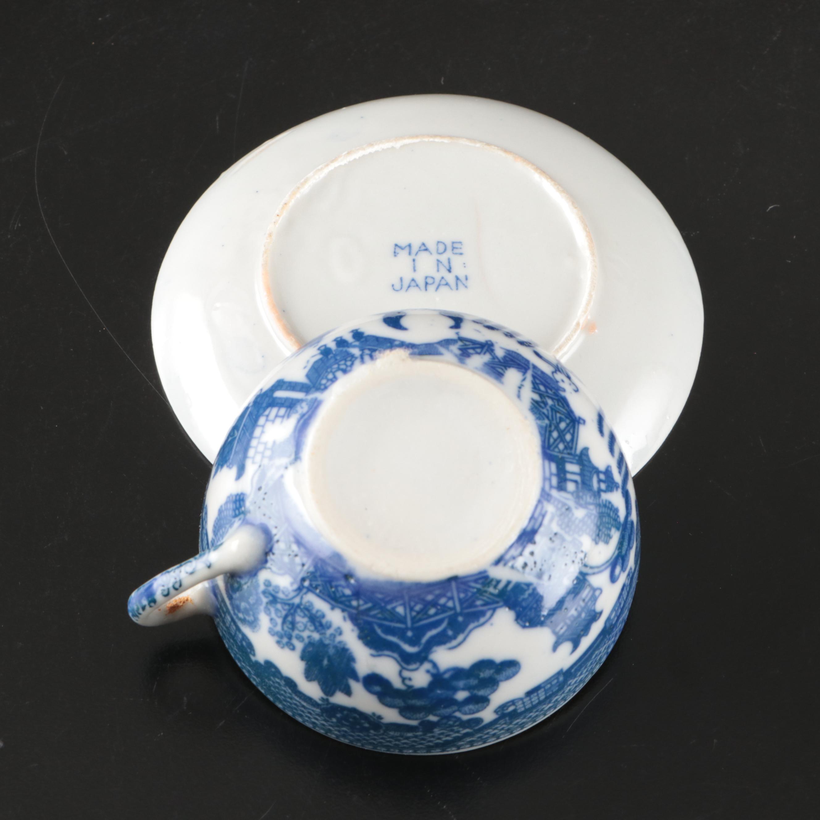 Japanese Blue on White Transferware Porcelain Tea Set