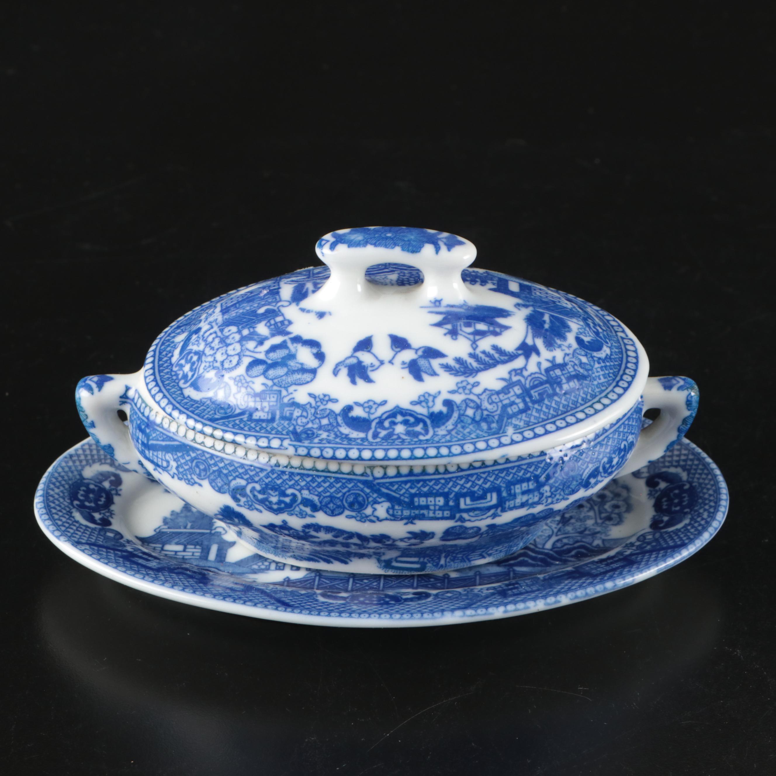 Japanese Blue on White Transferware Porcelain Tea Set