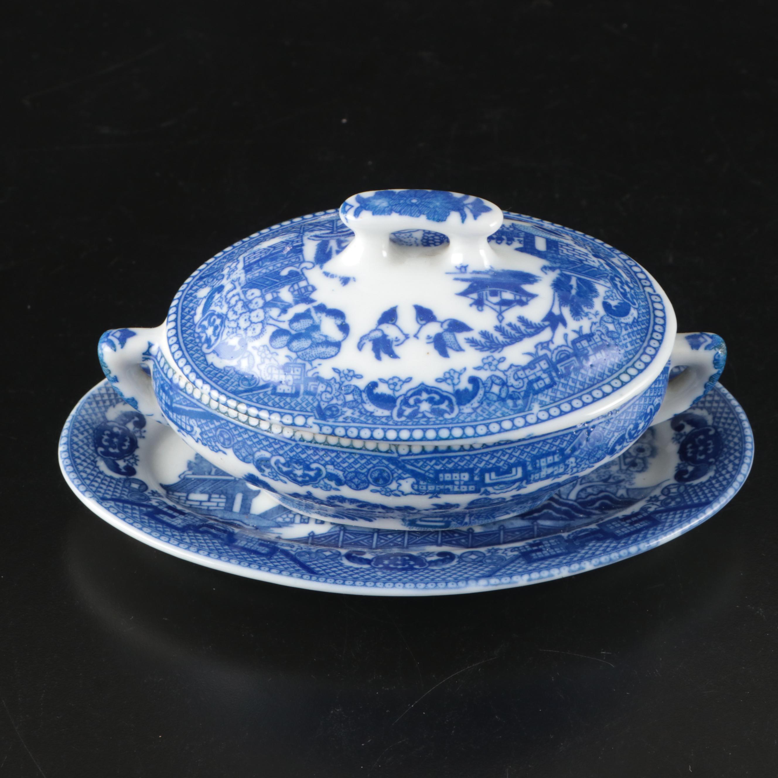 Japanese Blue on White Transferware Porcelain Tea Set