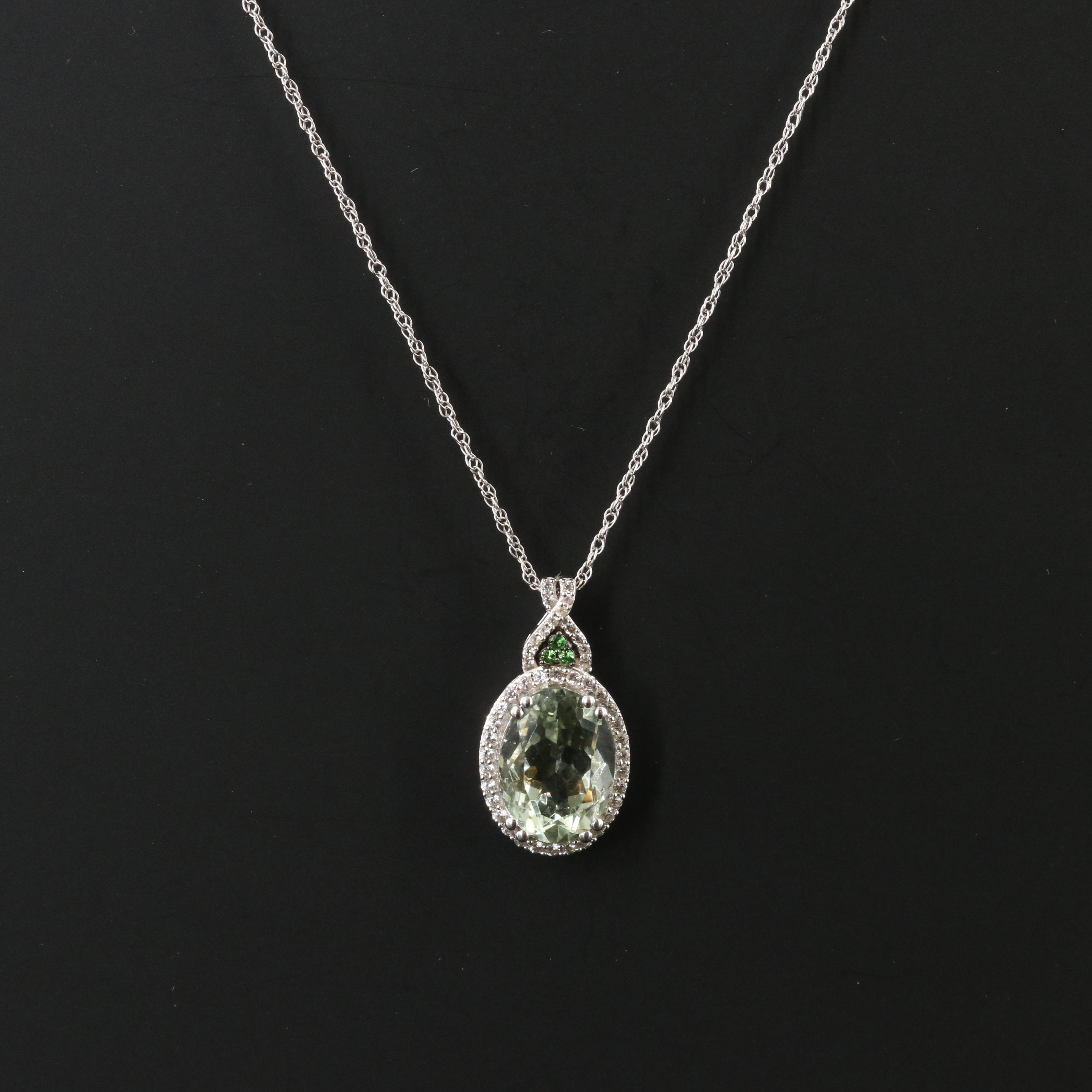 Sterling Praziolte, Diopside and White Sapphire Pendant Necklace