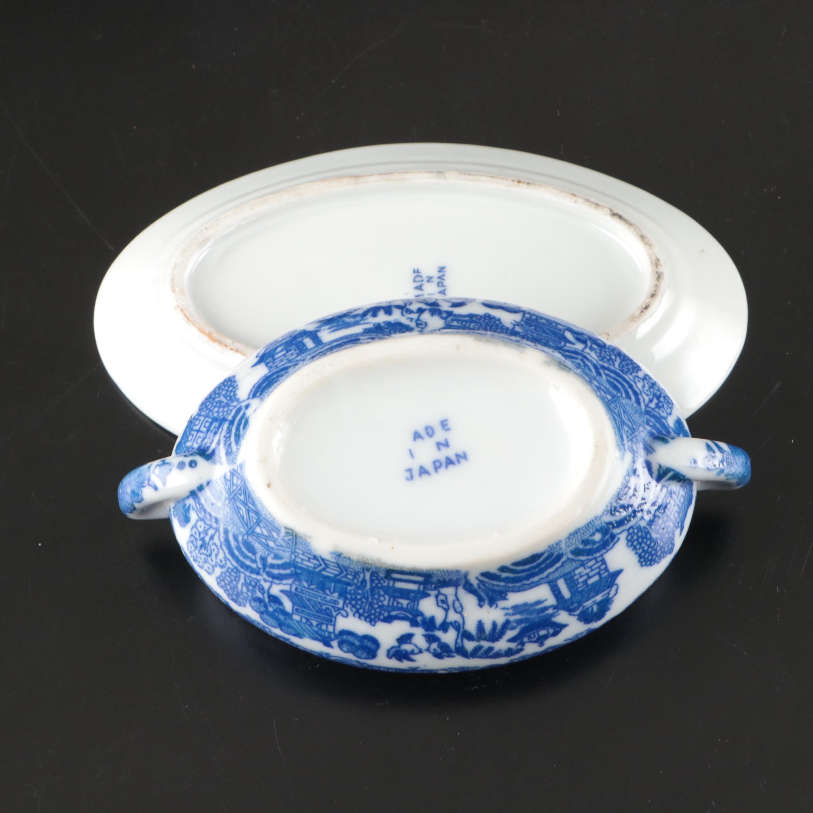 Japanese Blue on White Transferware Porcelain Tea Set
