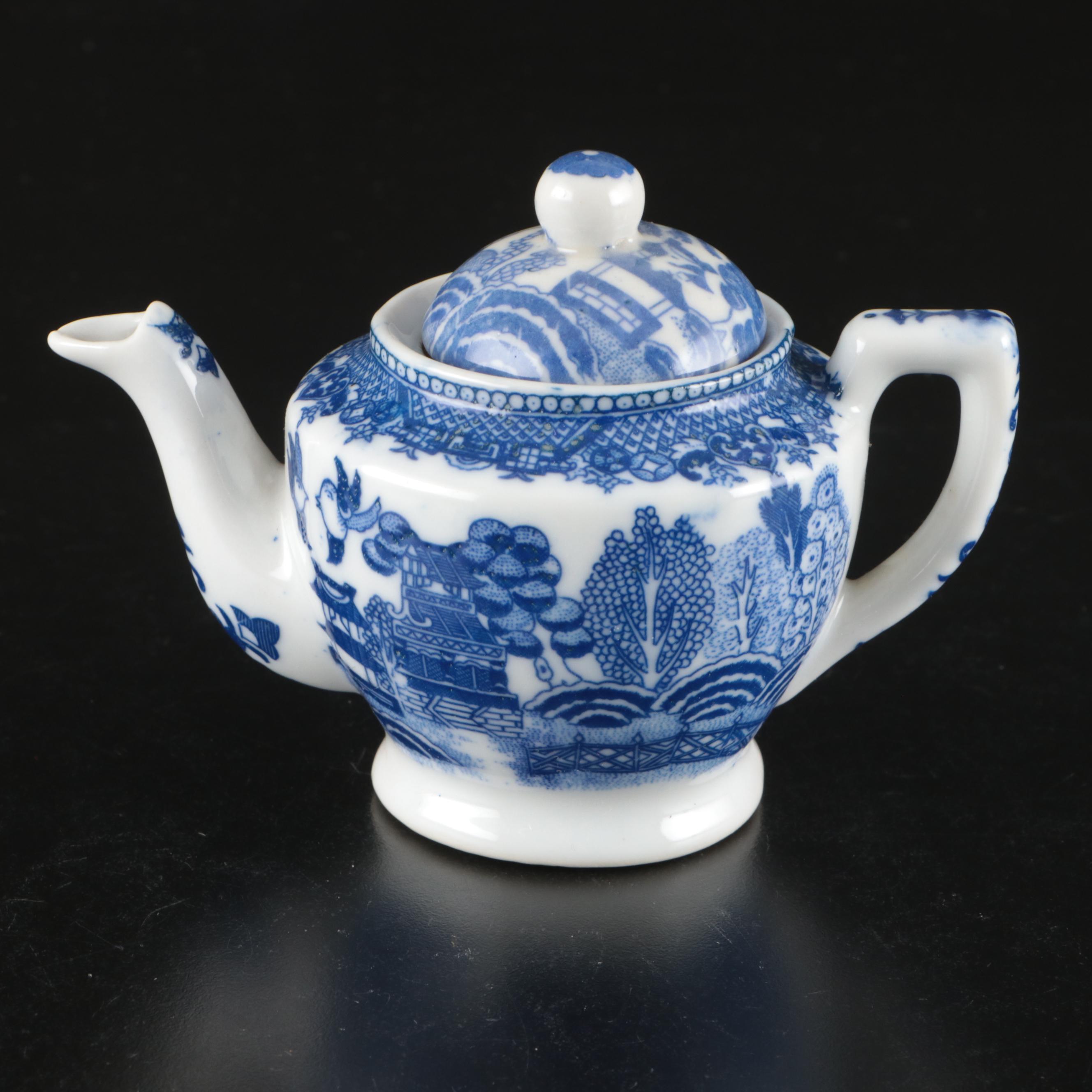 Japanese Blue on White Transferware Porcelain Tea Set