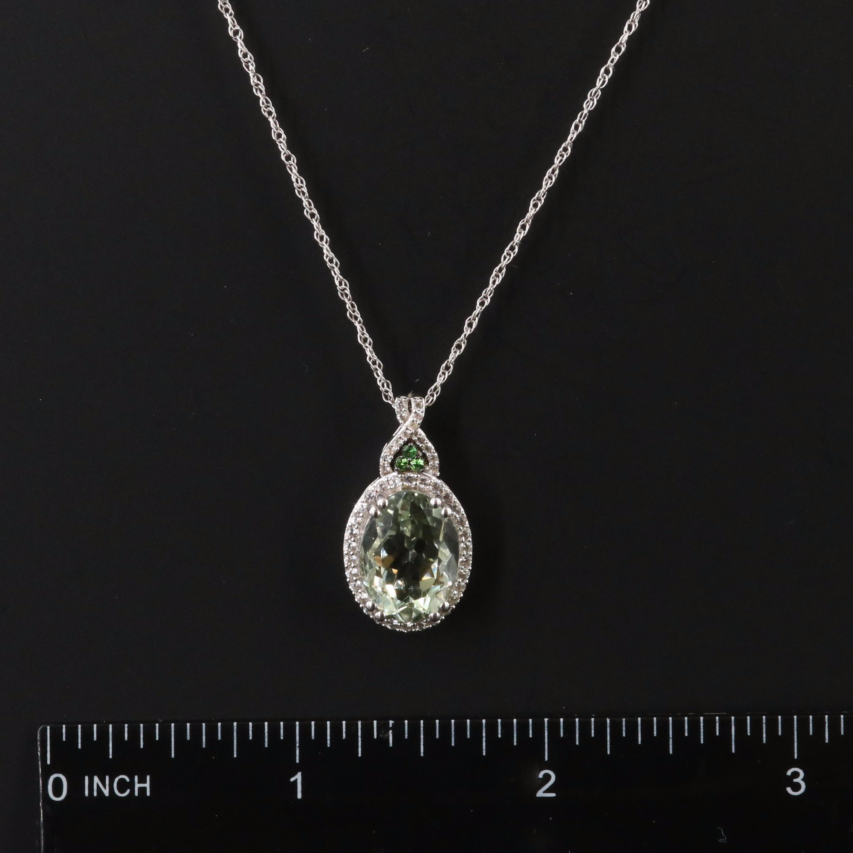 Sterling Praziolte, Diopside and White Sapphire Pendant Necklace