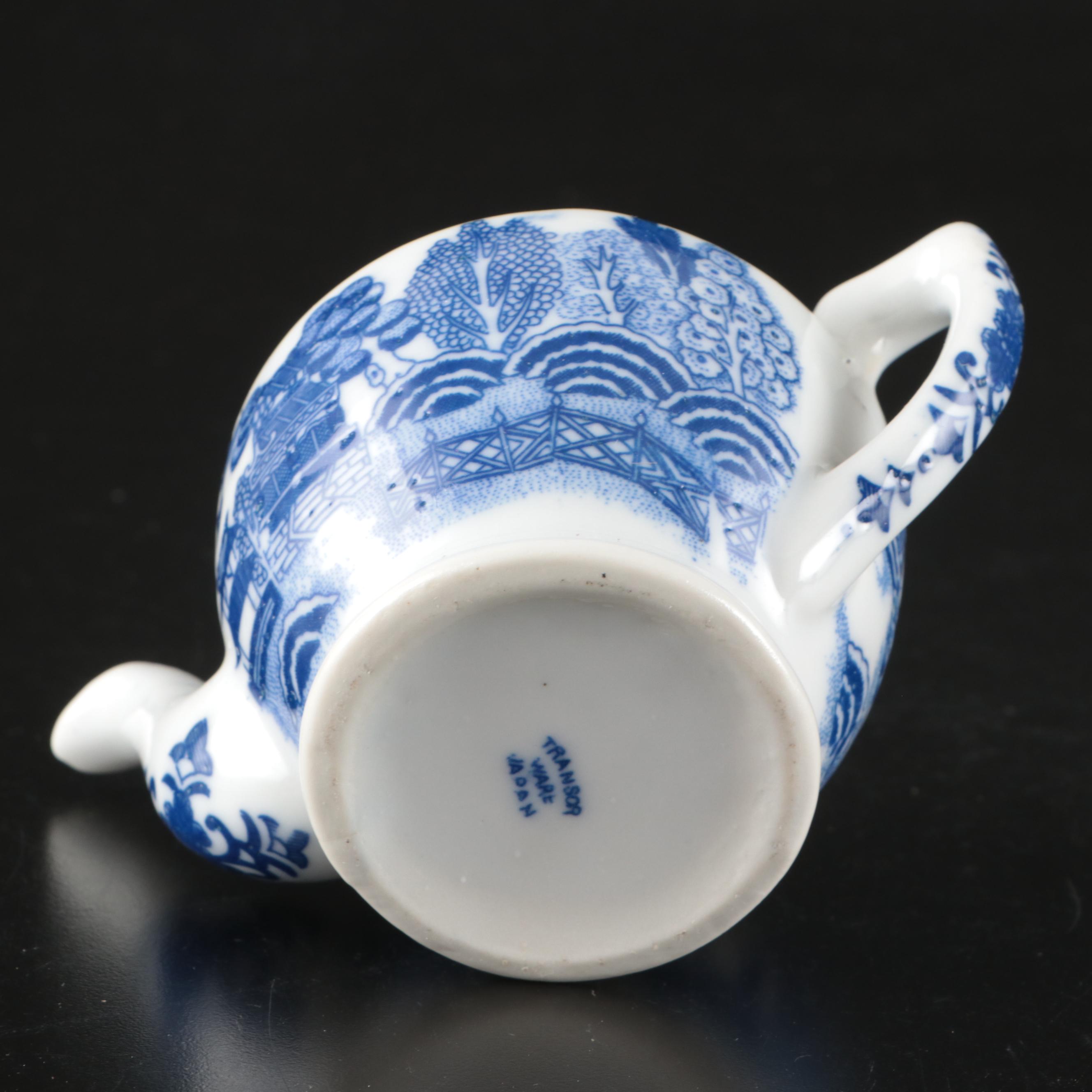 Japanese Blue on White Transferware Porcelain Tea Set