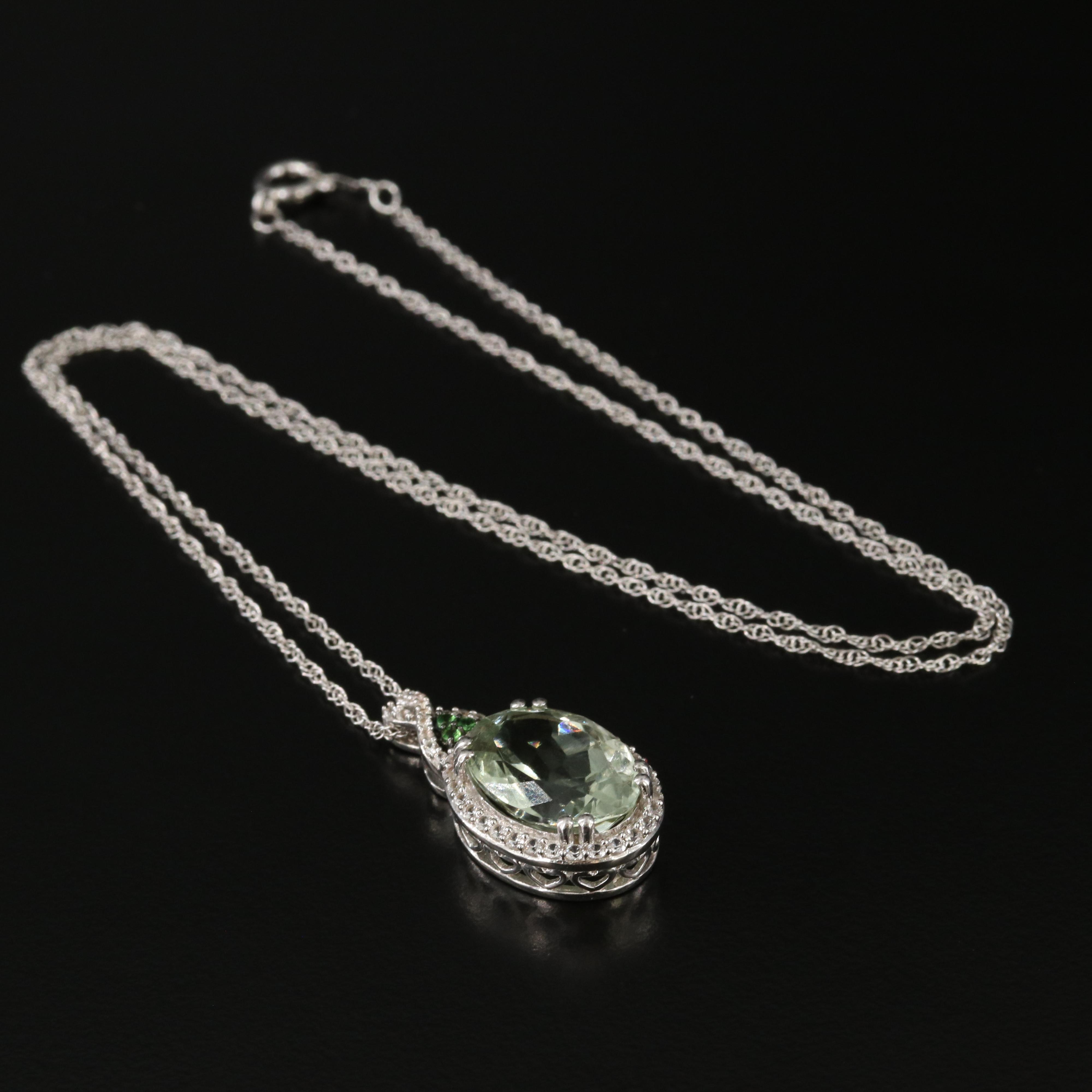 Sterling Praziolte, Diopside and White Sapphire Pendant Necklace